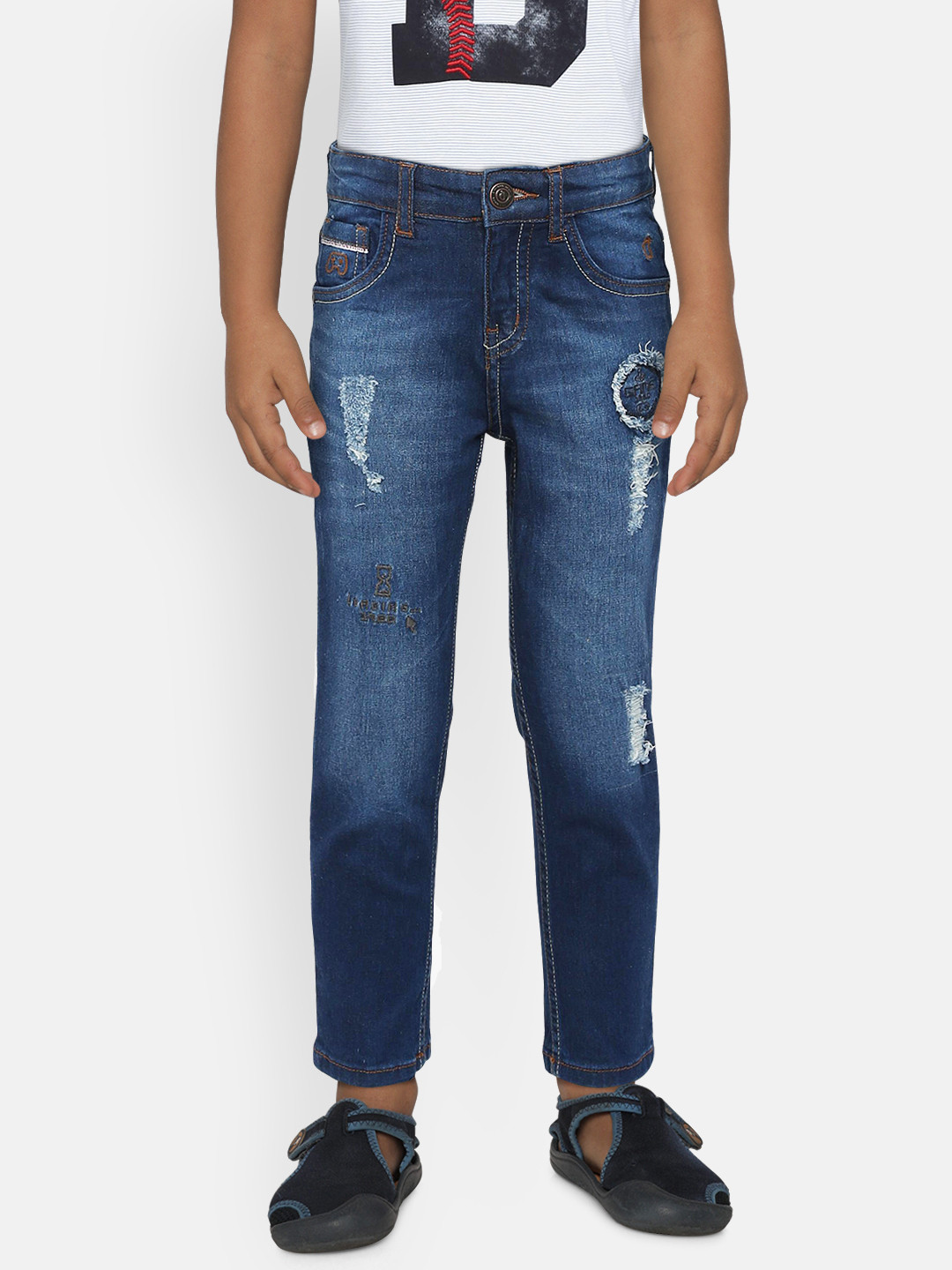 

Gini and Jony Boys Navy Blue Slim Fit Mid-Rise Mildly Distressed Stretchable Jeans