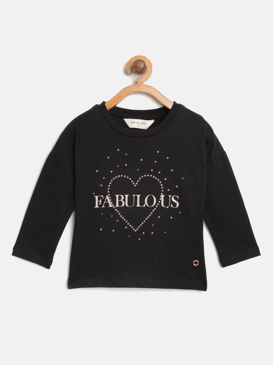 

Gini and Jony Girls Black Printed Round Neck T-shirt
