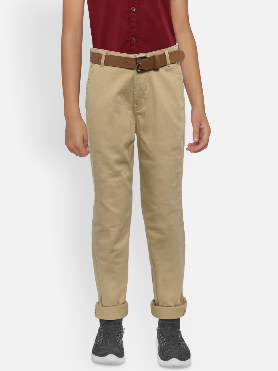 

Gini and Jony Boys Khaki Slim Fit Solid Chinos with Belt