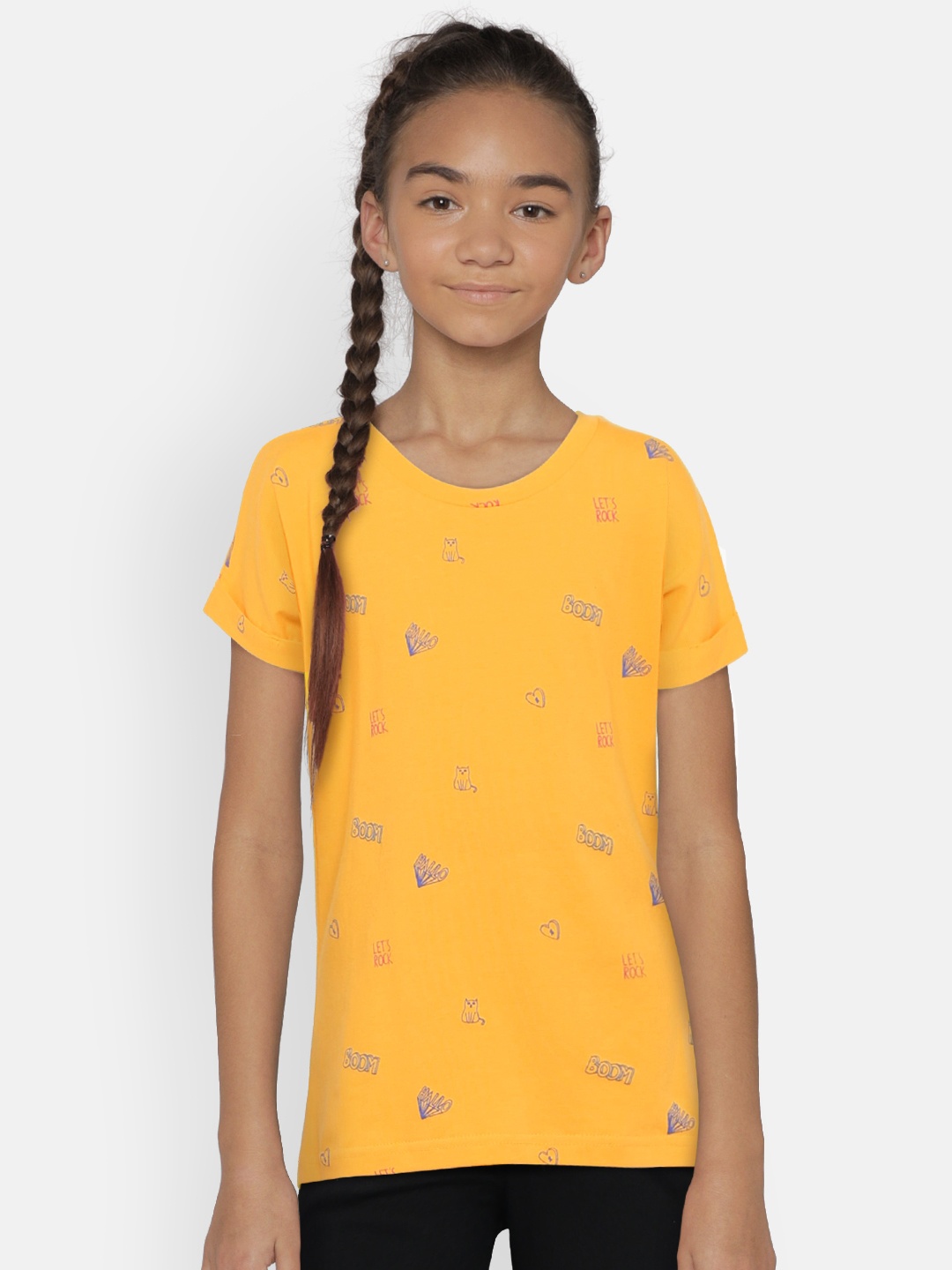 

Gini and Jony Girls Yellow Printed High-Low Top