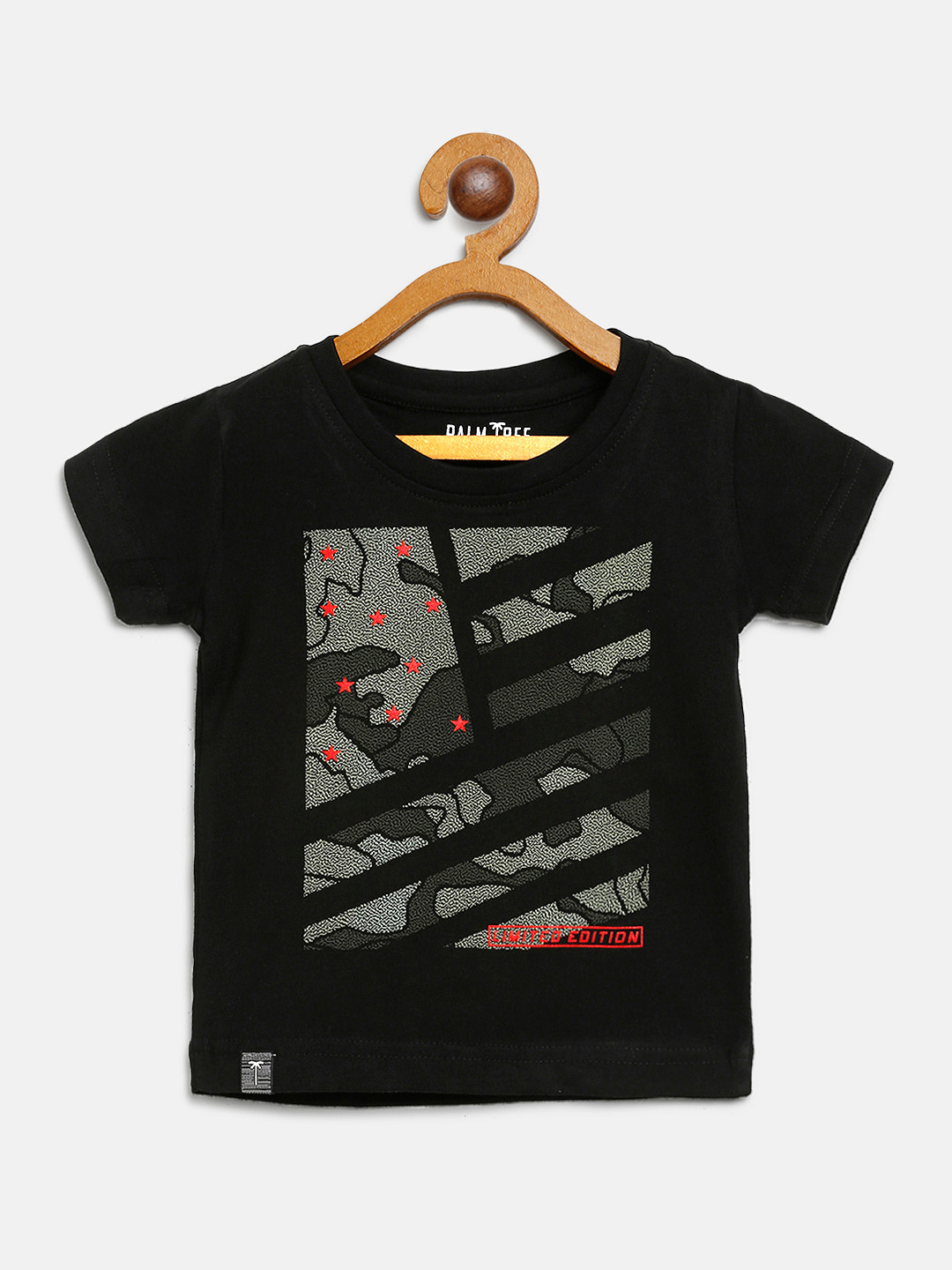 

Palm Tree Boys Black & Olive Green Printed Round Neck T-shirt