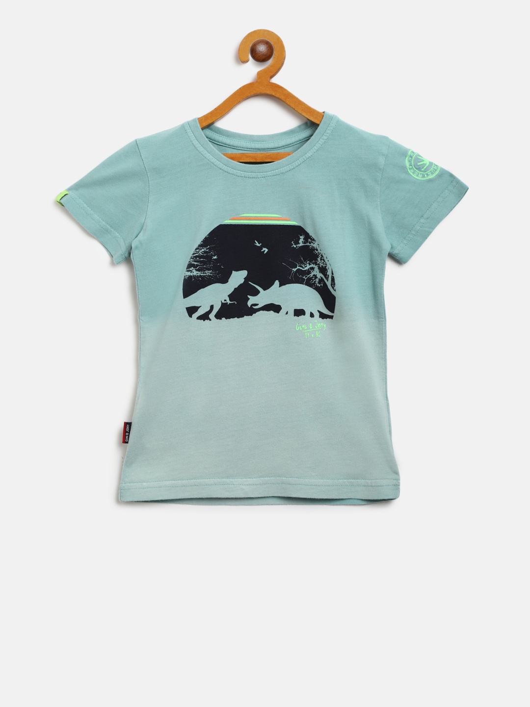 

Gini and Jony Boys Green Printed Round Neck T-shirt