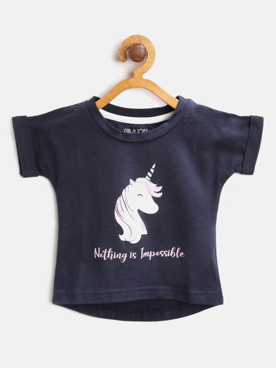 

Gini and Jony Girls Navy Blue Unicorn Print Round Neck T-shirt