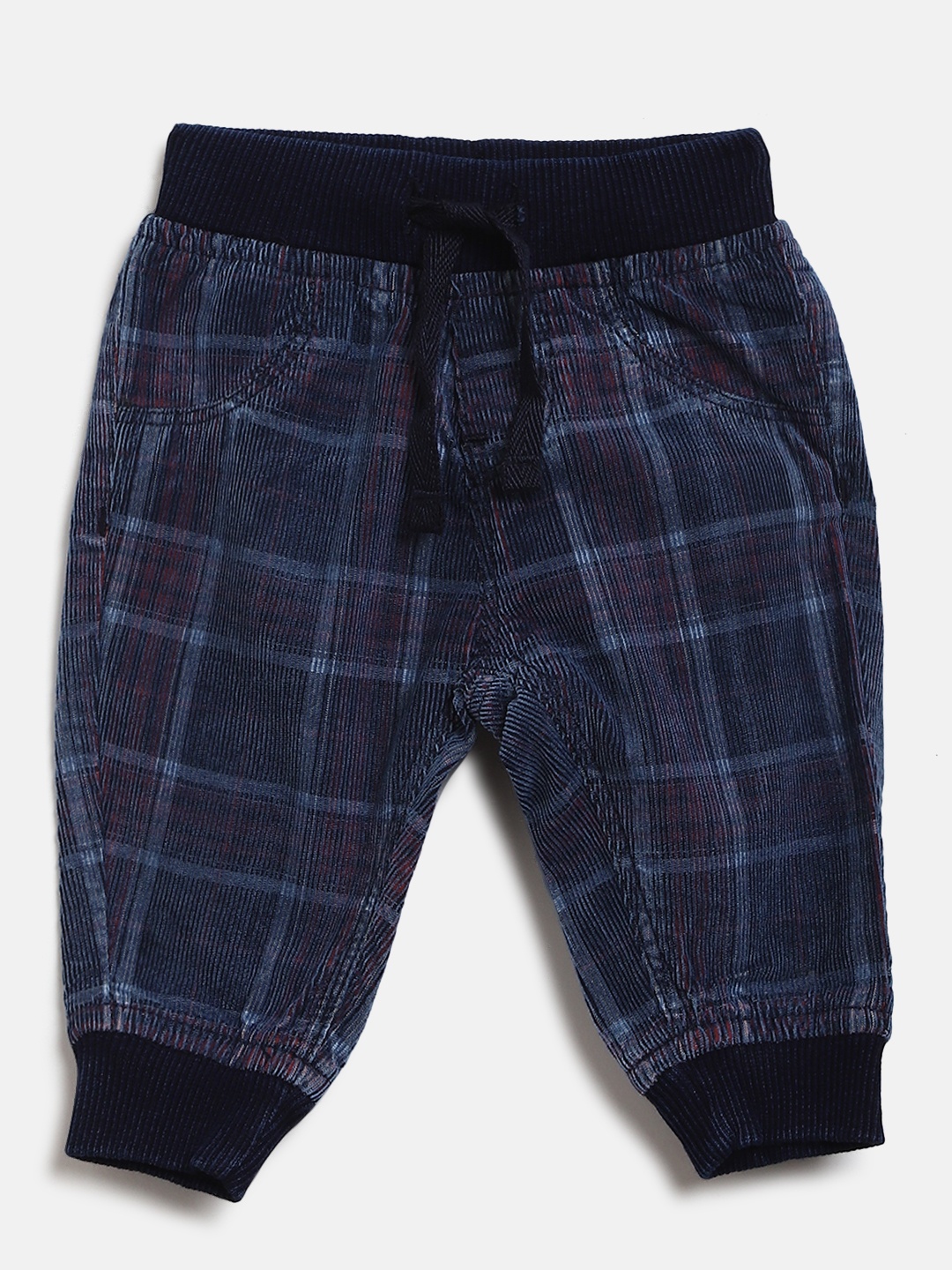 

Gini and Jony Boys Navy Blue Checked Corduroy Regular Fit Joggers