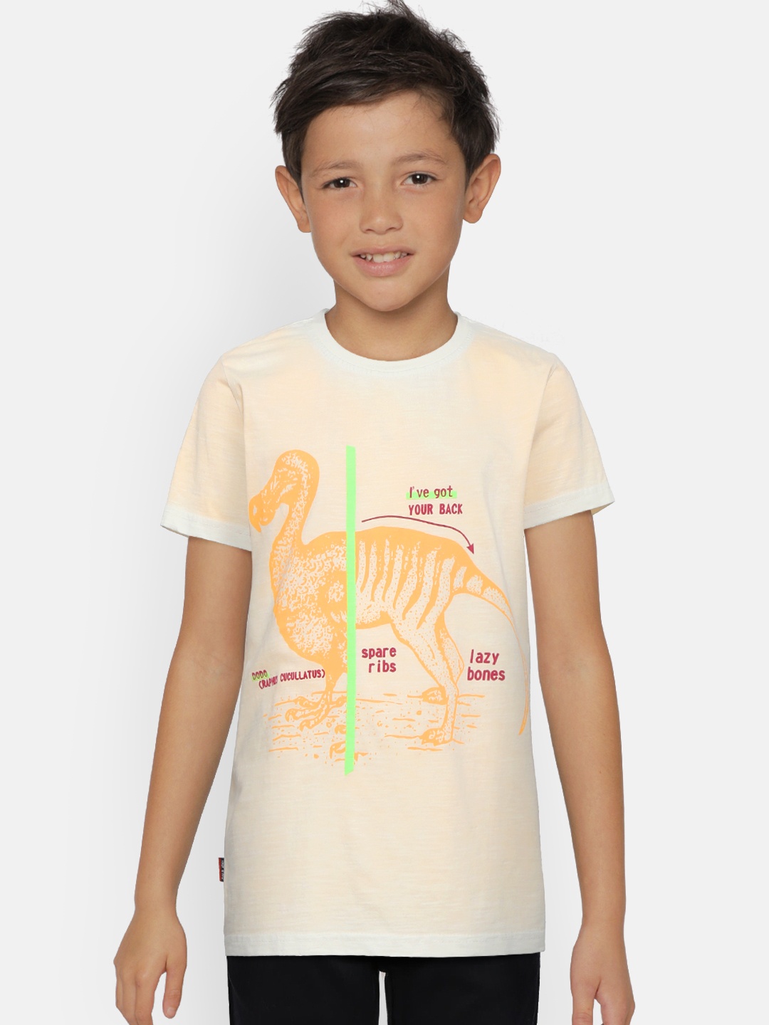 

Gini and Jony Boys Peach-Coloured Printed Round Neck Pure Cotton T-shirt