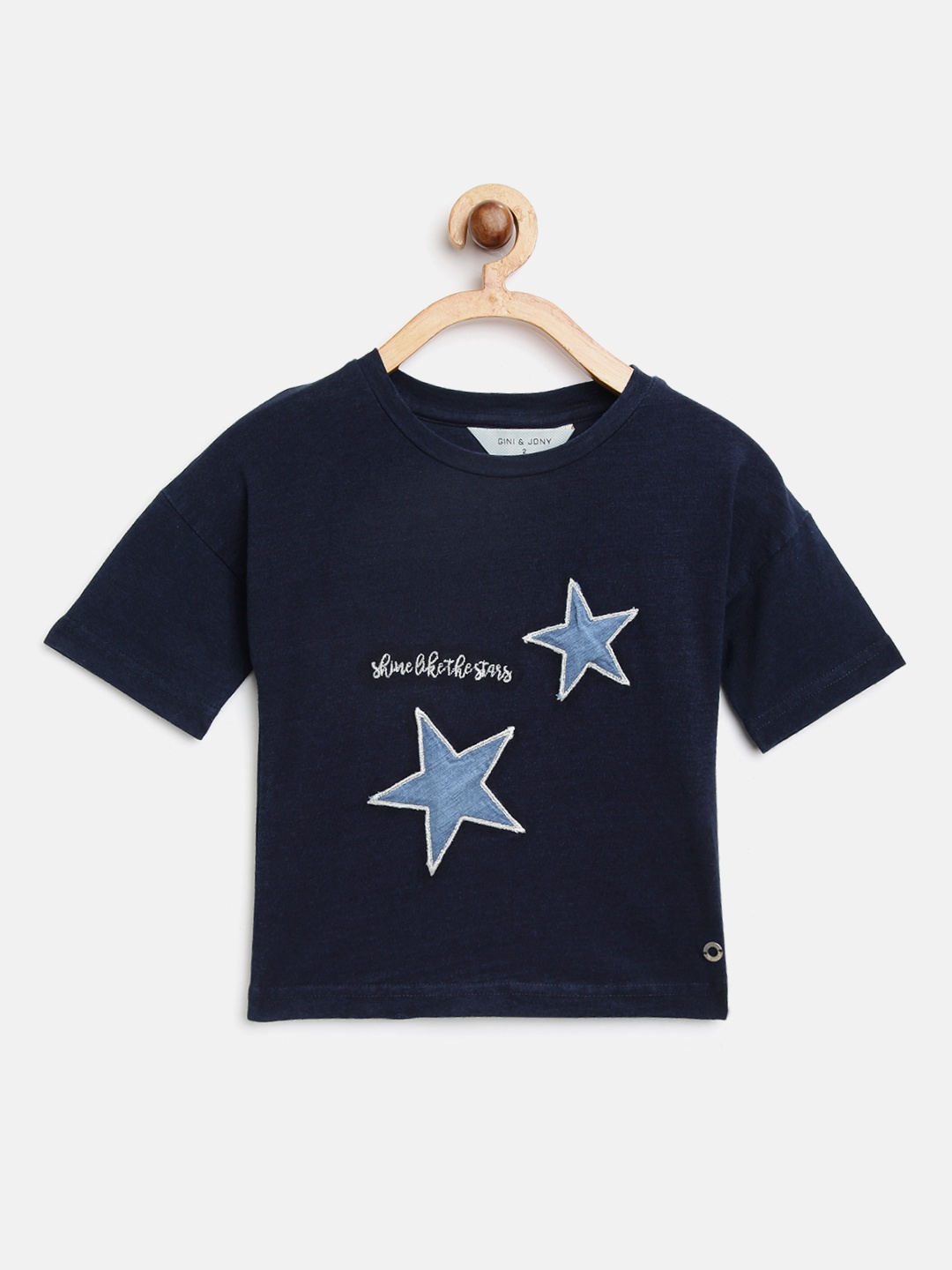 

Gini and Jony Girls Navy Blue Applique Round Neck T-shirt