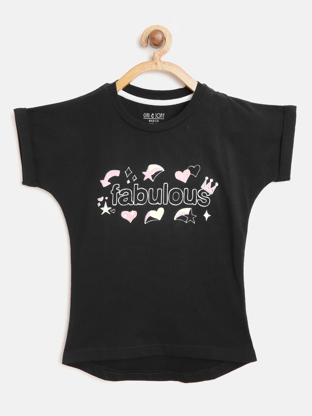 

Gini and Jony Girls Black Printed Round Neck T-shirt