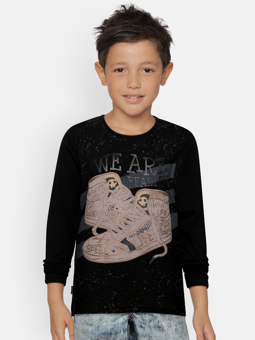 

Gini and Jony Boys Black & Beige Printed Round Neck T-shirt