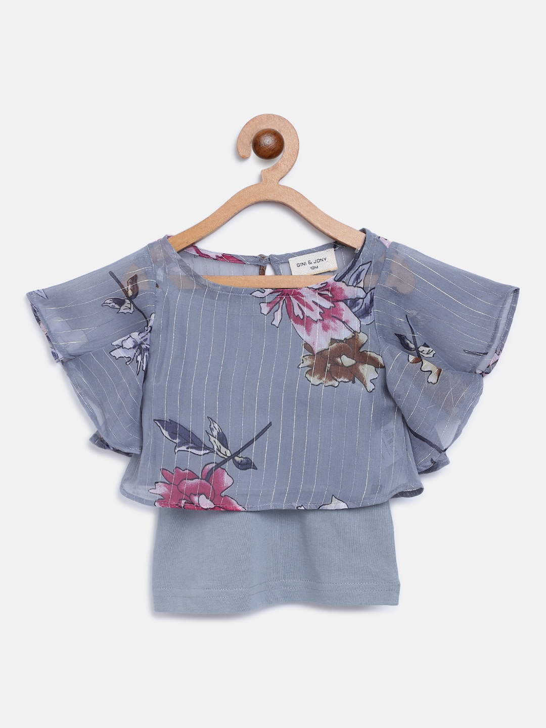 

Gini and Jony Girls Grey & Pink Printed Top with Inner