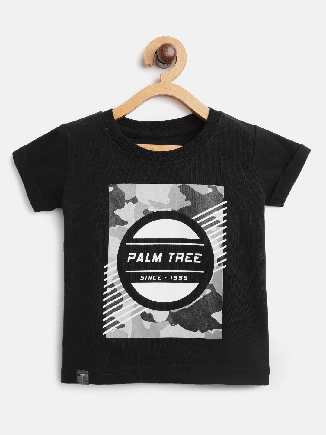 

Palm Tree Boys Black Grey Printed Round Neck Pure Cotton T-shirt
