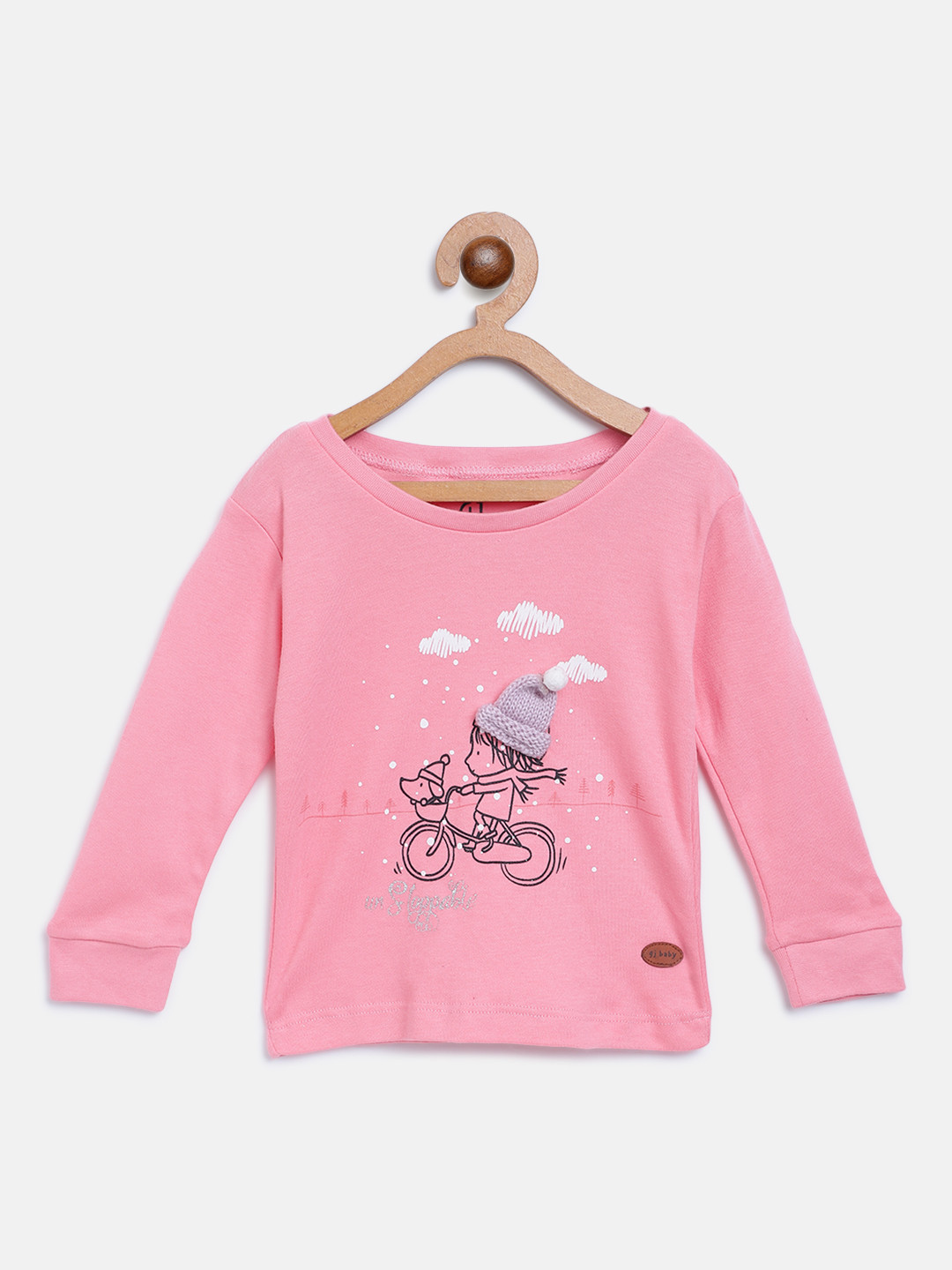 

Gini and Jony Girls Pink Printed Round Neck Pure Cotton T-shirt