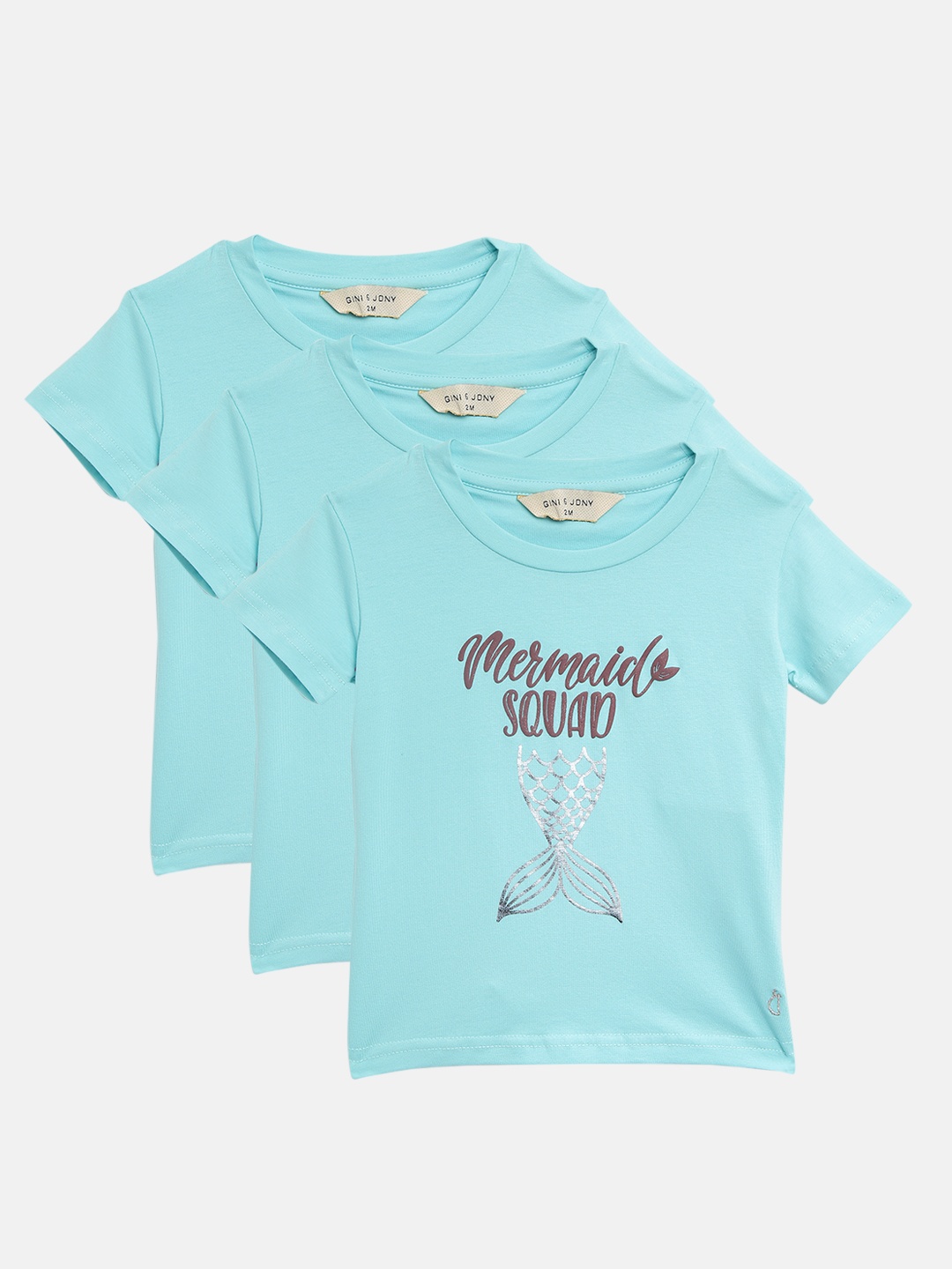 

Gini and Jony Girls Pack of 3 Blue Printed Round Neck T-shirts