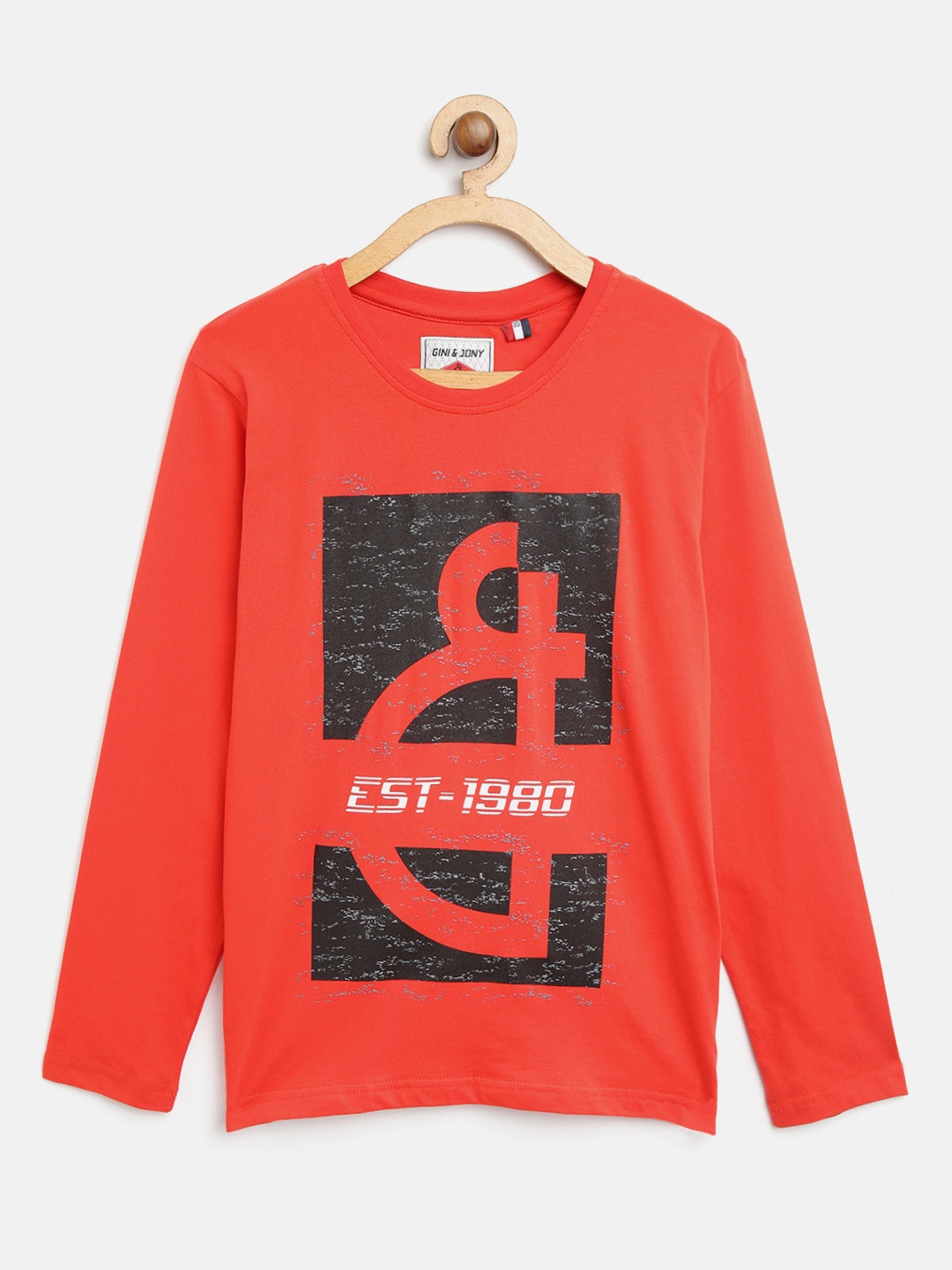 

Gini and Jony Boys Red & Black Printed Round Neck T-shirt