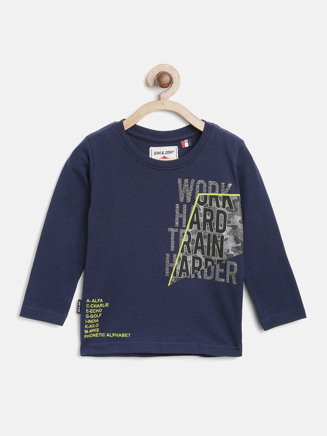 

Gini and Jony Boys Navy Printed Round Neck T-shirt, Navy blue