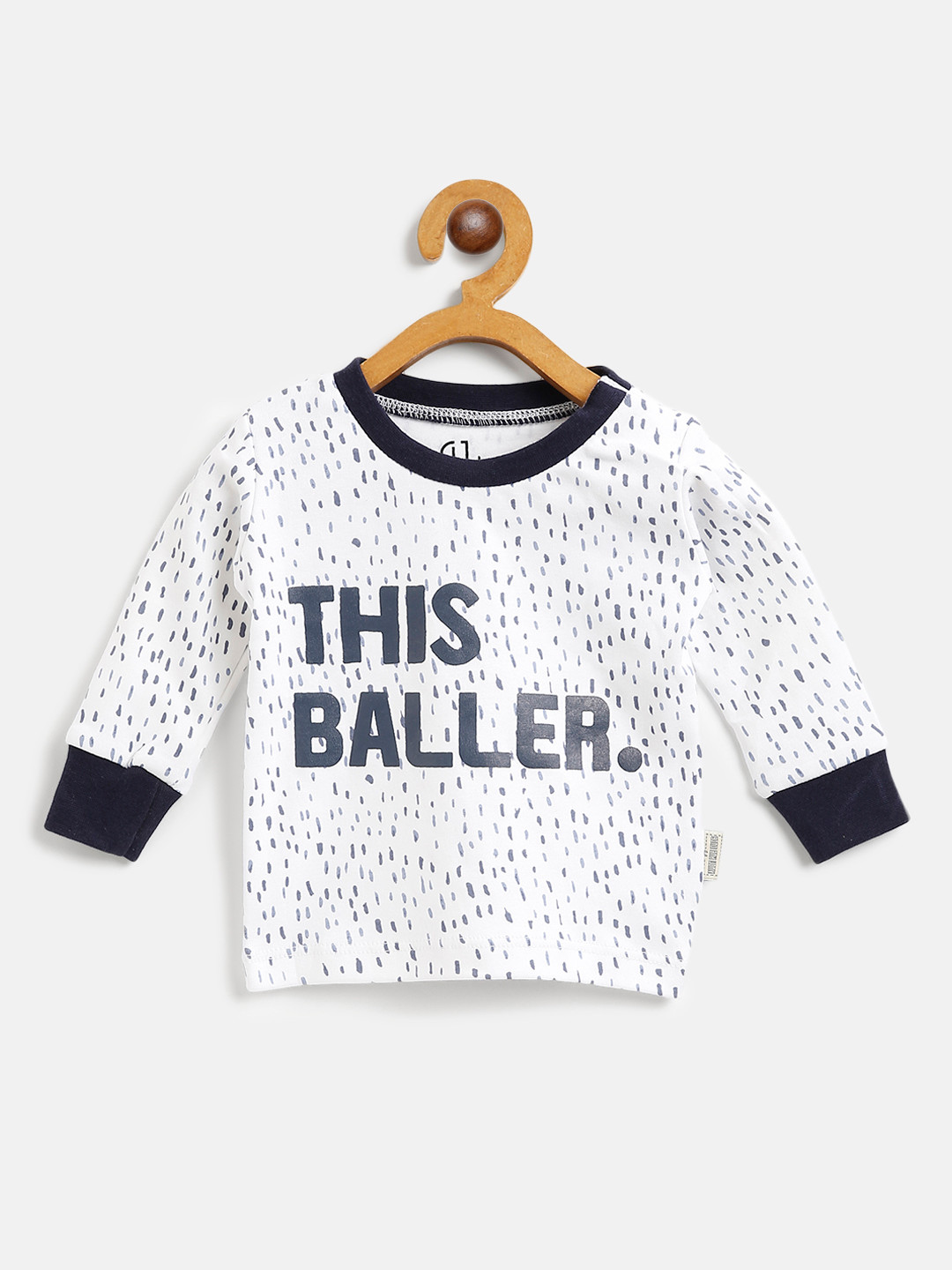 

Gini and Jony Boys White & Navy Printed Round Neck T-shirt