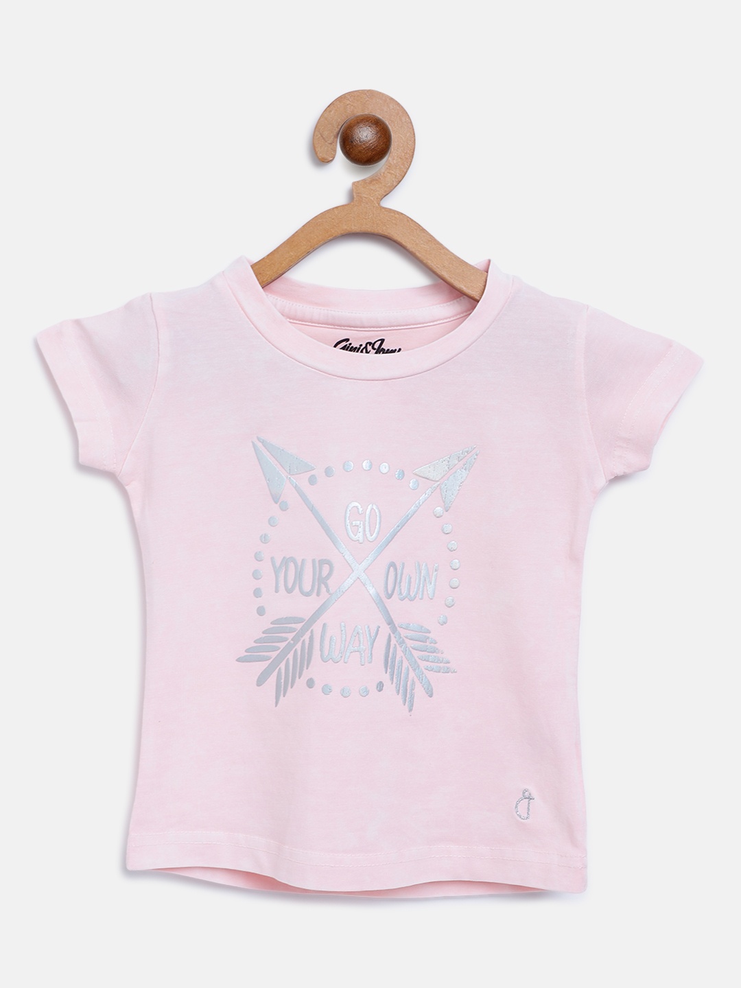 

Gini and Jony Girls Pink & Silver Printed Round Neck T-shirt