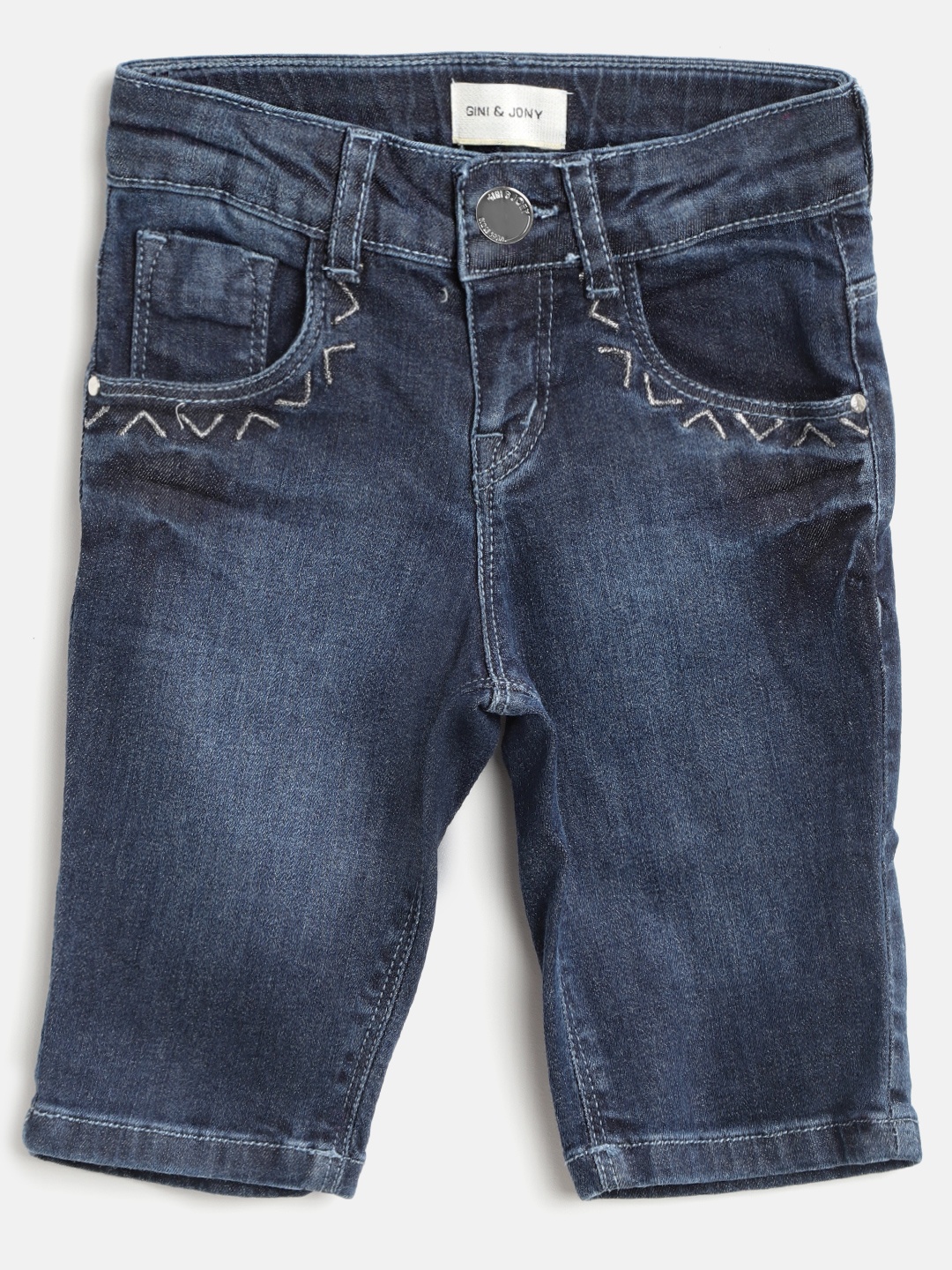 

Gini and Jony Girls Navy Blue Washed Regular Fit Denim Capris