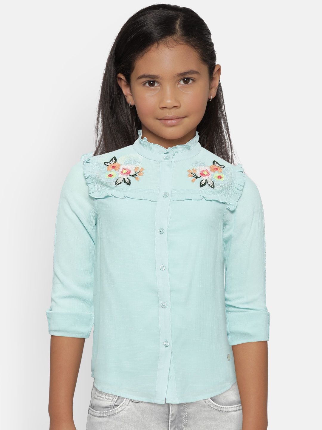 

Gini and Jony Girls Mint Green Regular Fit Solid Casual Shirt