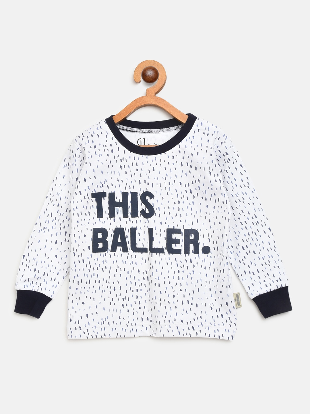

Gini and Jony Boys White Blue Printed Round Neck Pure Cotton T-shirt
