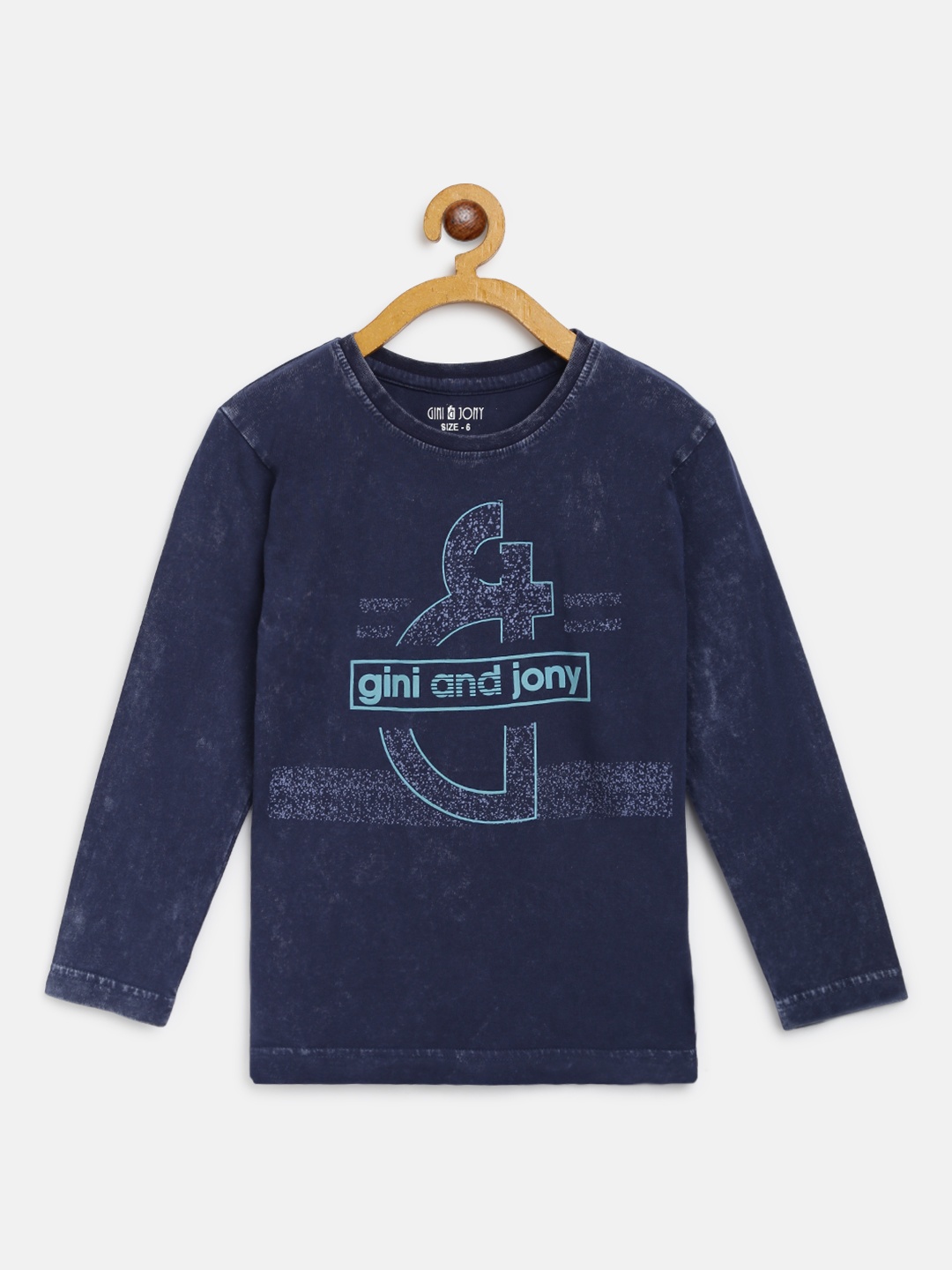 

Gini and Jony Boys Navy Blue Pure Cotton Brand Logo Printed Round Neck Pure Cotton T-shirt
