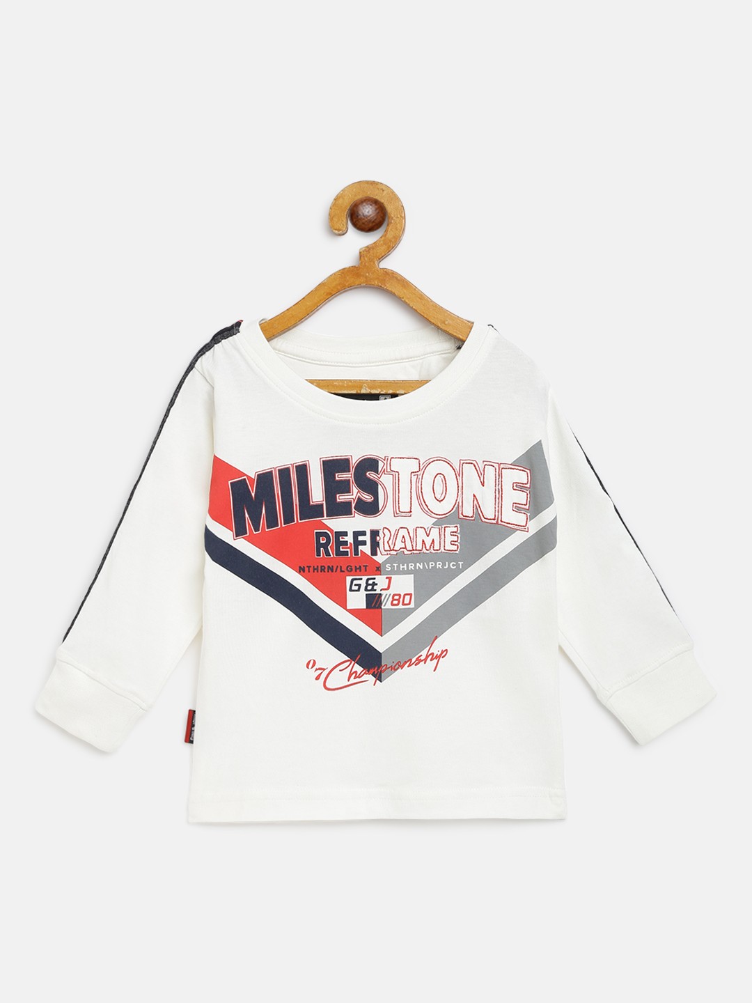 

Gini and Jony Boys White Navy Blue Pure Cotton Typography Printed Round Neck Pure Cotton T-shirt
