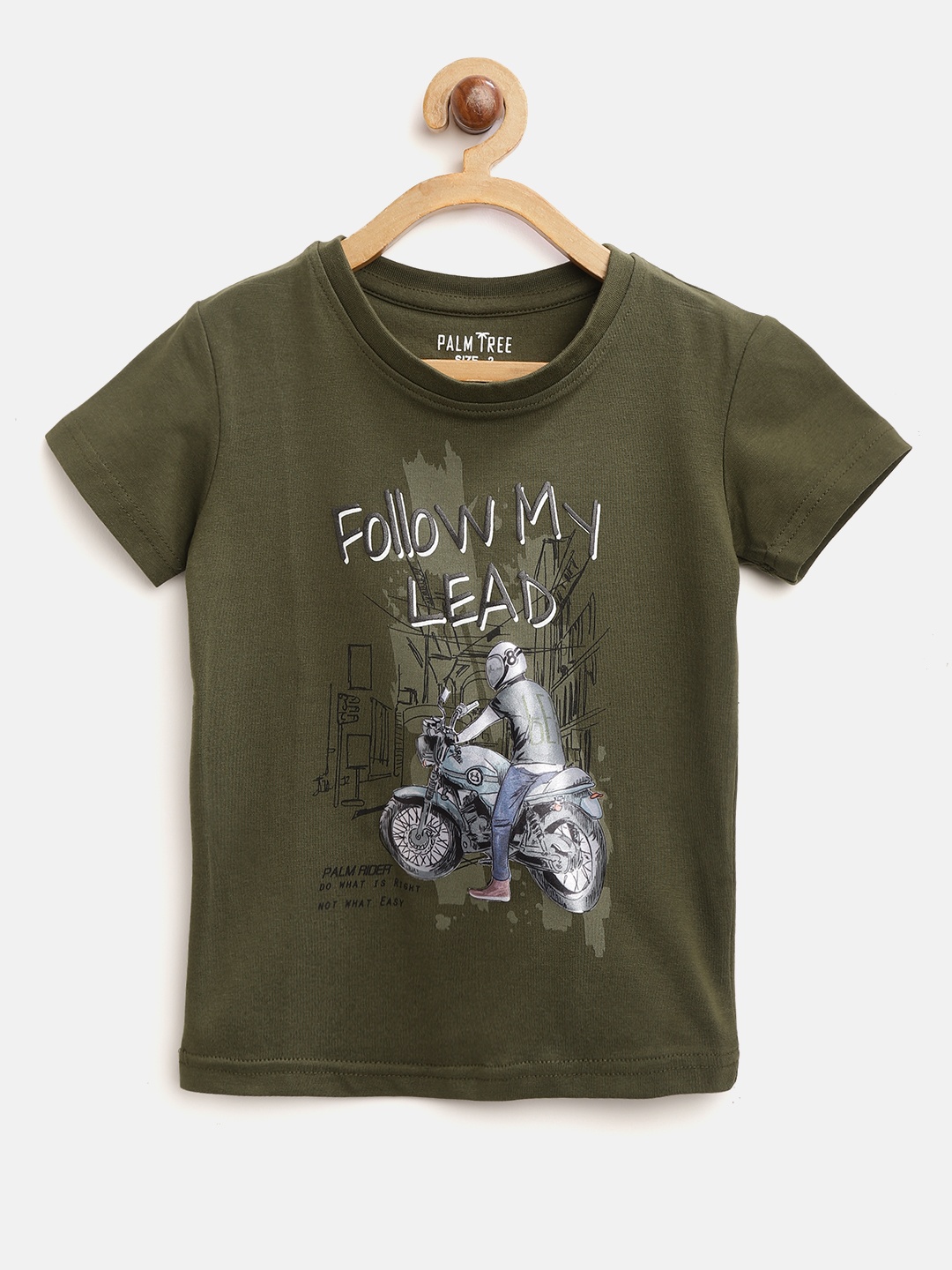 

Palm Tree Boys Olive Green Printed Round Neck T-shirt
