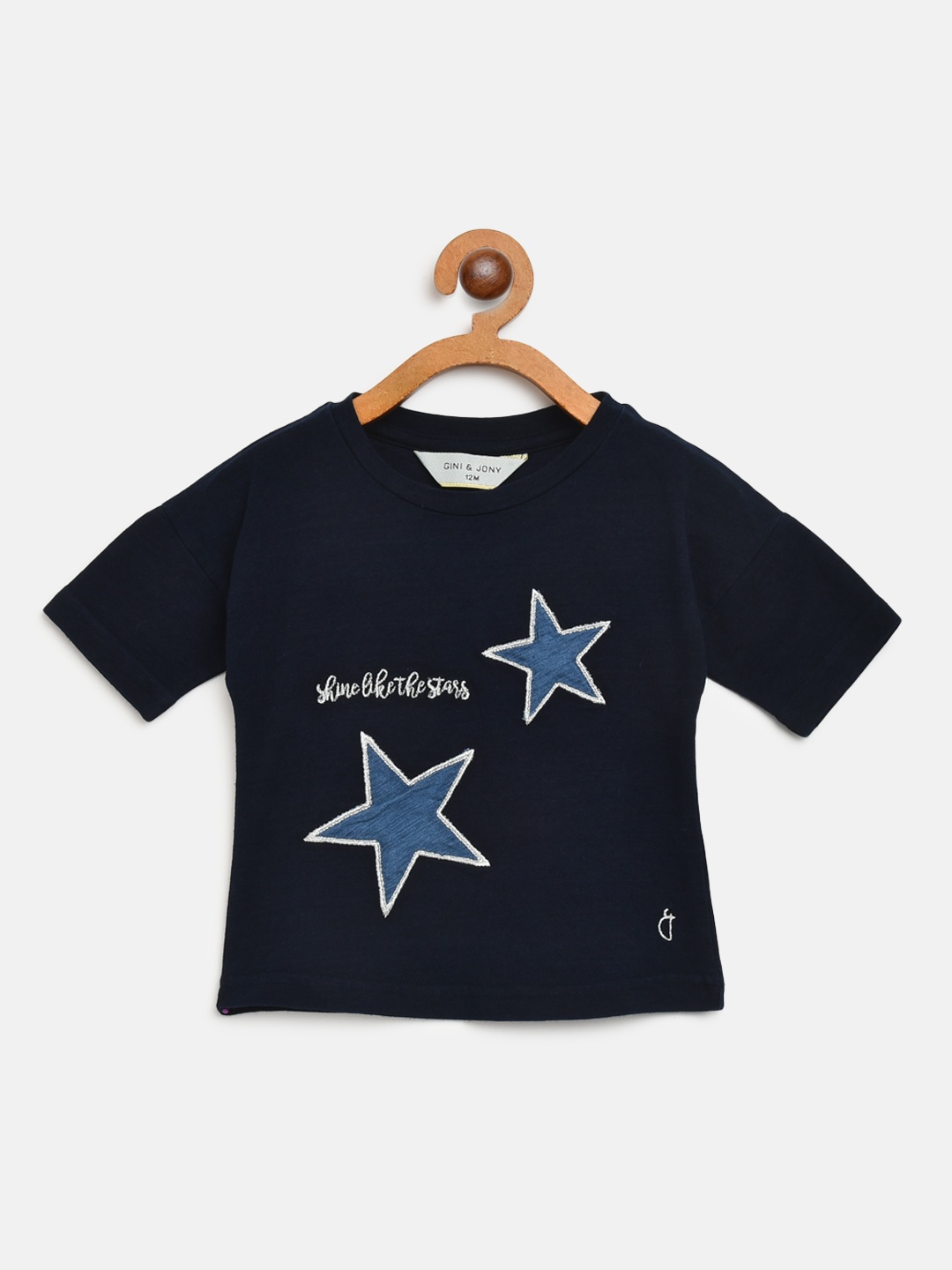 

Gini and Jony Girls Navy Blue Applique Round Neck T-shirt