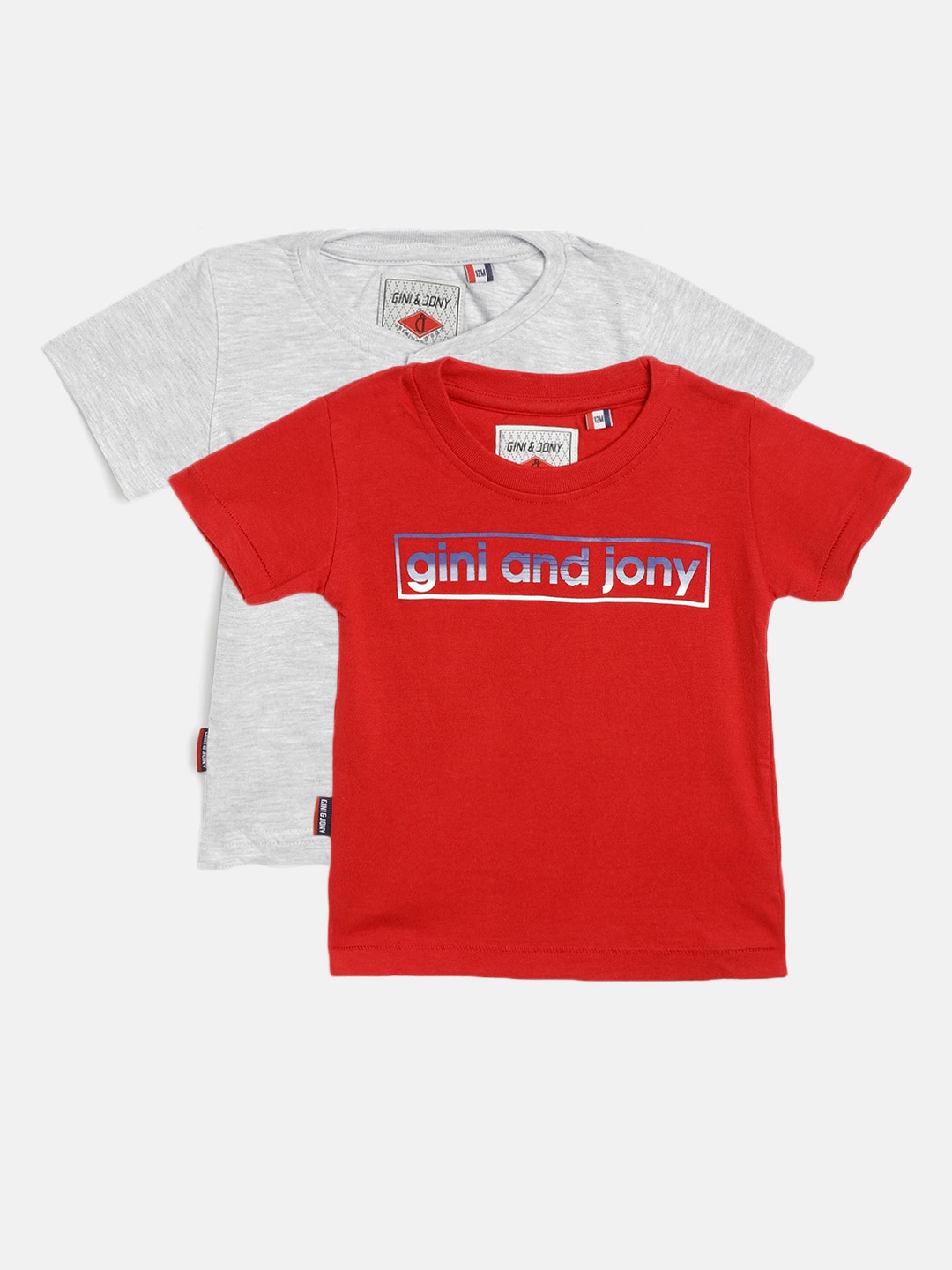 

Gini and Jony Infant Boys Pack of 2 Pure Cotton T-shirts, Red