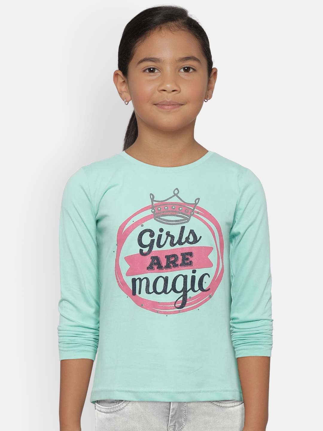 

Gini and Jony Girls Pack of 2 Printed Pure Cotton T-shirts, Green