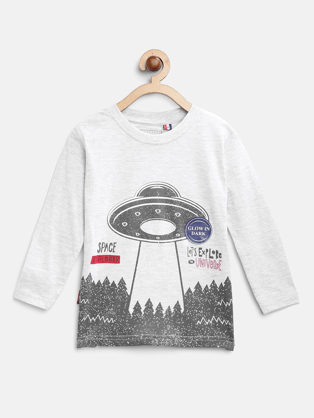 

Gini and Jony Boys Grey Melange Glow-In-The-Dark Graphic Print T-shirt