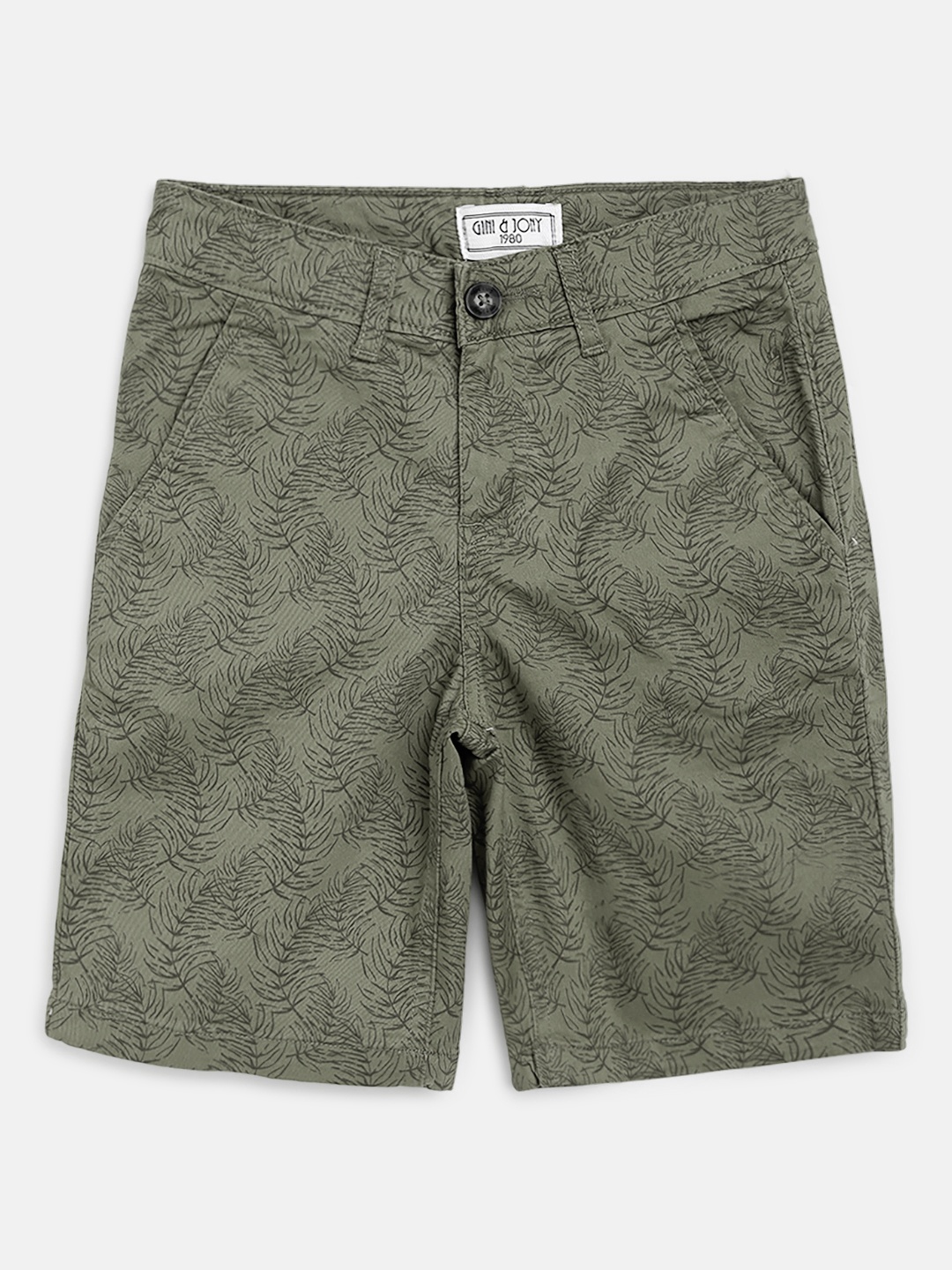 

Gini and Jony Boys Olive Green Tropical Printed Regular Fit Shorts