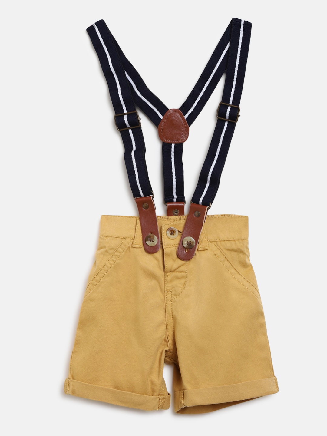 

Gini and Jony Boys Beige Solid Regular Fit Shorts with Suspenders