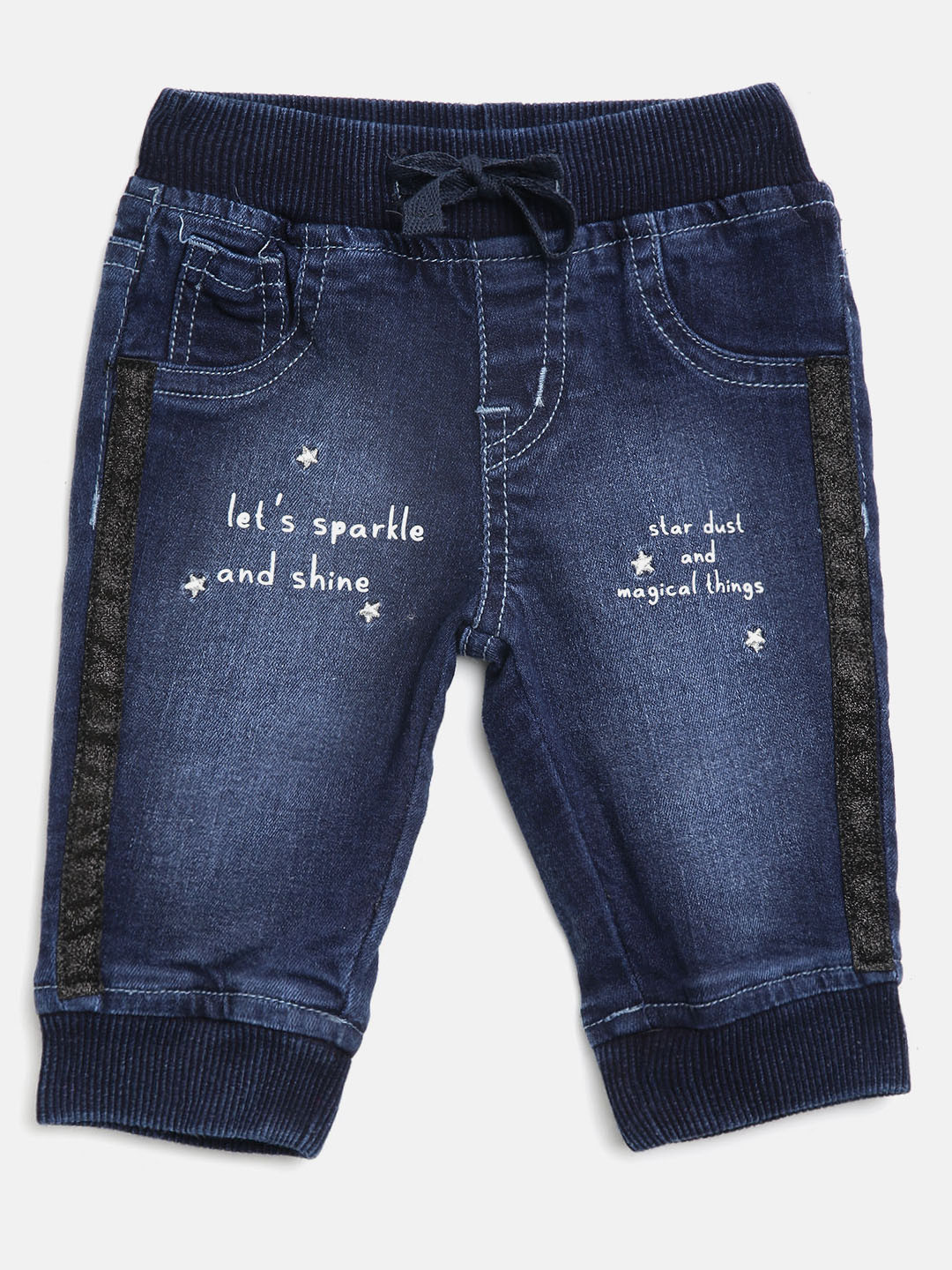 

Gini and Jony Girls Navy Blue Regular Fit Faded Denim Joggers with Printed Detail