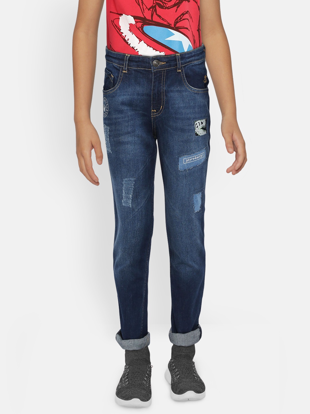 

Gini and Jony Boys Navy Blue Slim Fit Mid-Rise Low Distress Stretchable Jeans
