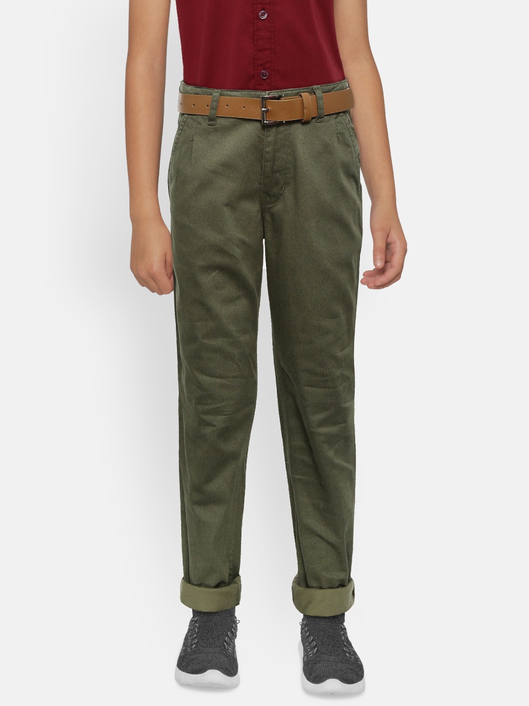 

Gini and Jony Boys Olive Green Slim Fit Woven Design Chinos