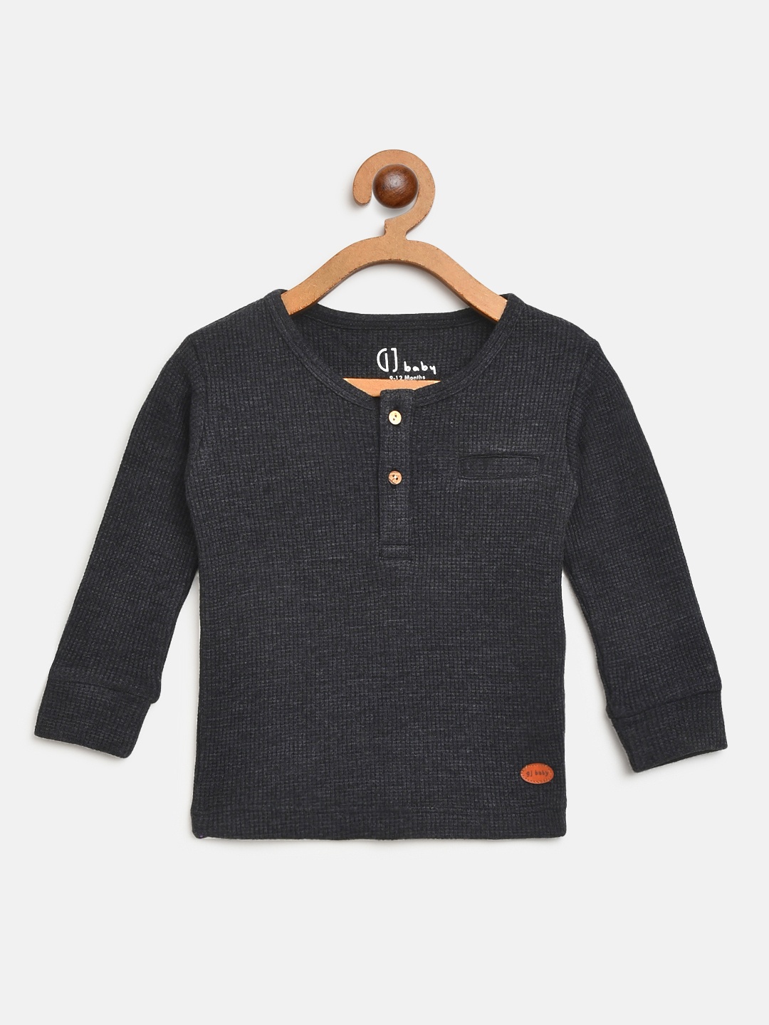 

Gini and Jony Boys Charcoal Grey Solid Henley Neck T-shirt