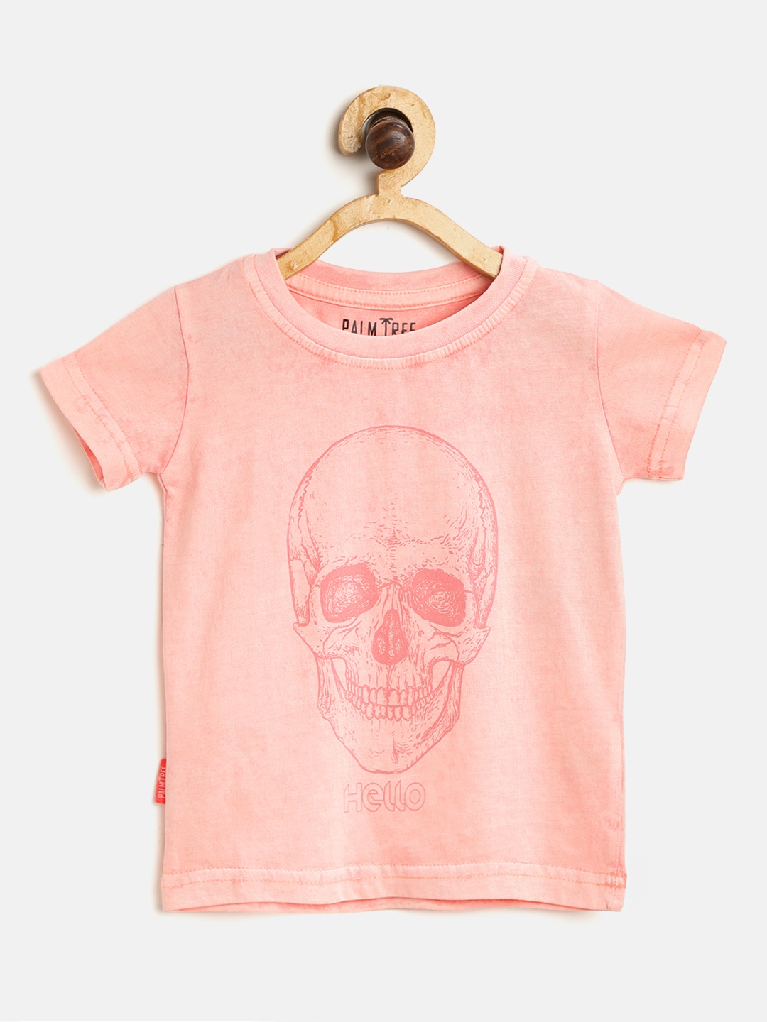 

Palm Tree Boys Peach-Coloured Printed Round Neck Pure Cotton T-shirt with Dyed Effect