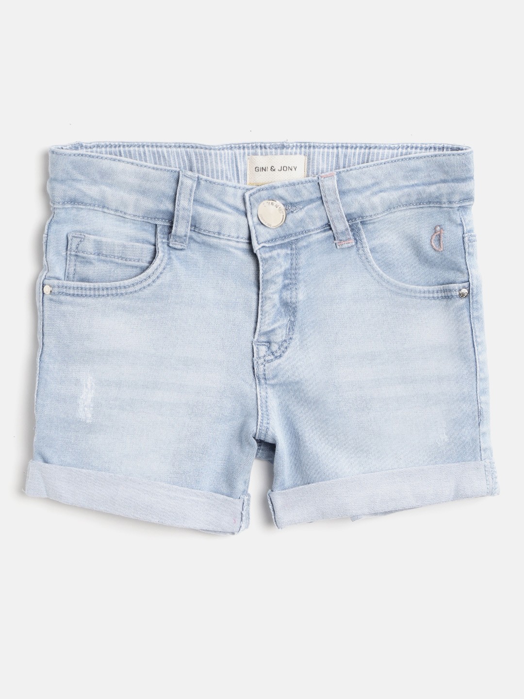 

Gini and Jony Girls Blue Washed Regular Fit Low Distress Denim Shorts