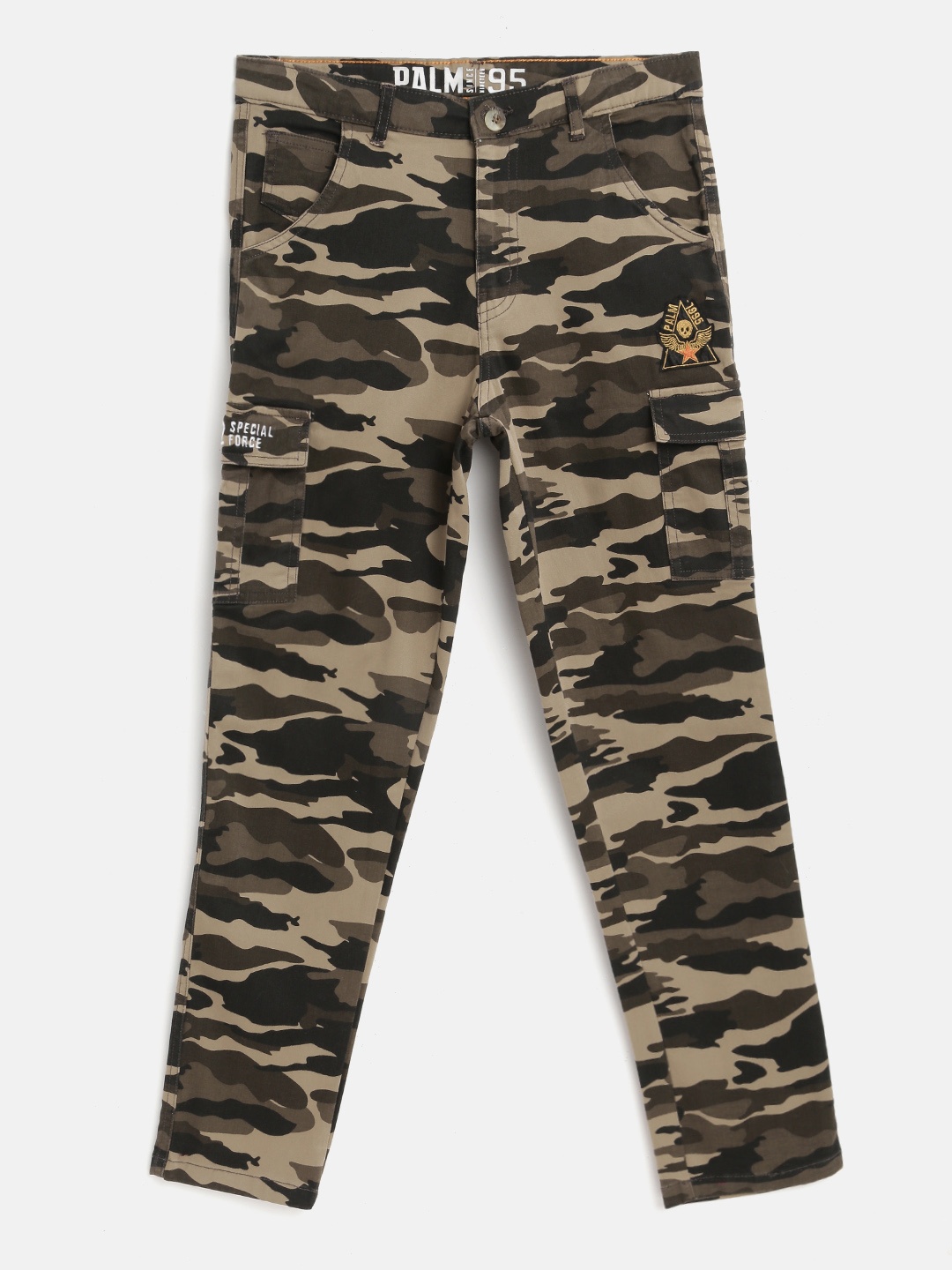 

Palm Tree Boys Khaki & Olive Brown Regular Fit Camouflage Print Cargos