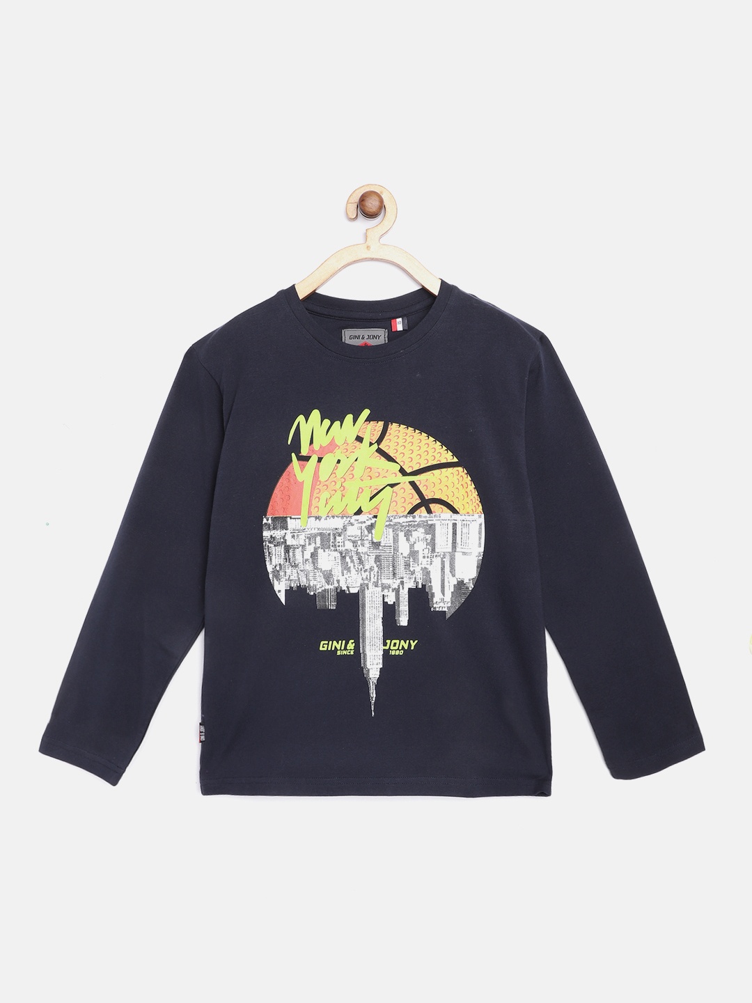 

Gini and Jony Boys Navy Blue & Mustard Yellow New York City Print T-shirt
