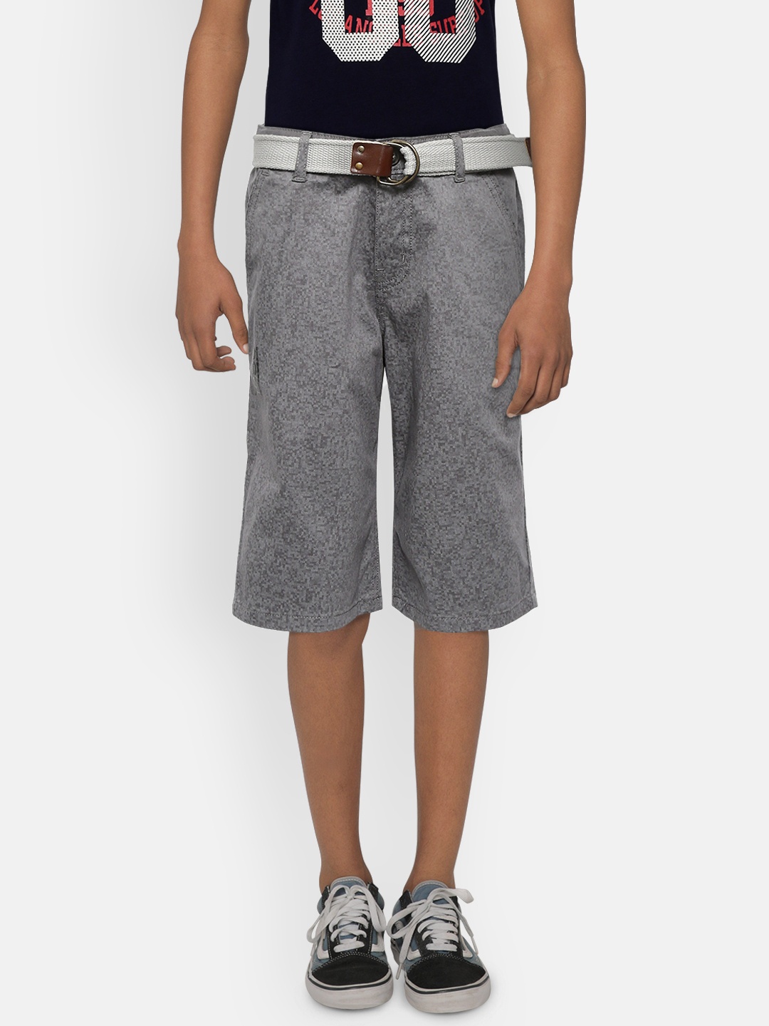 

Gini and Jony Boys Grey Melange Printed Regular Shorts