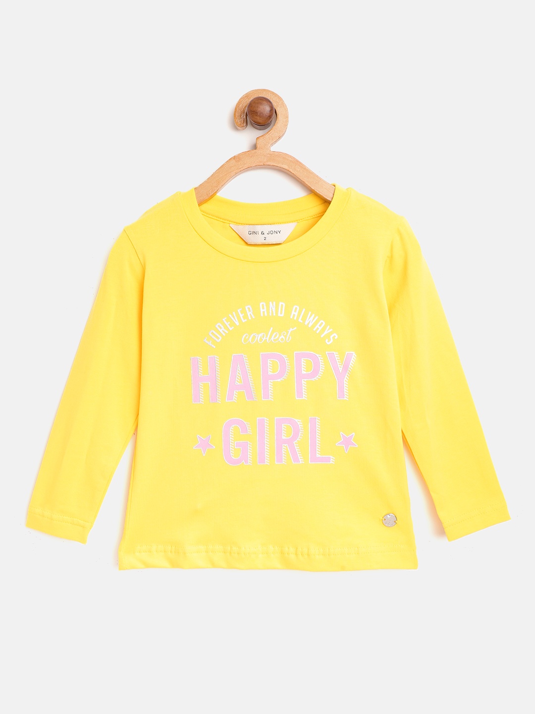 

Gini and Jony Girls Yellow Printed Round Neck T-shirt