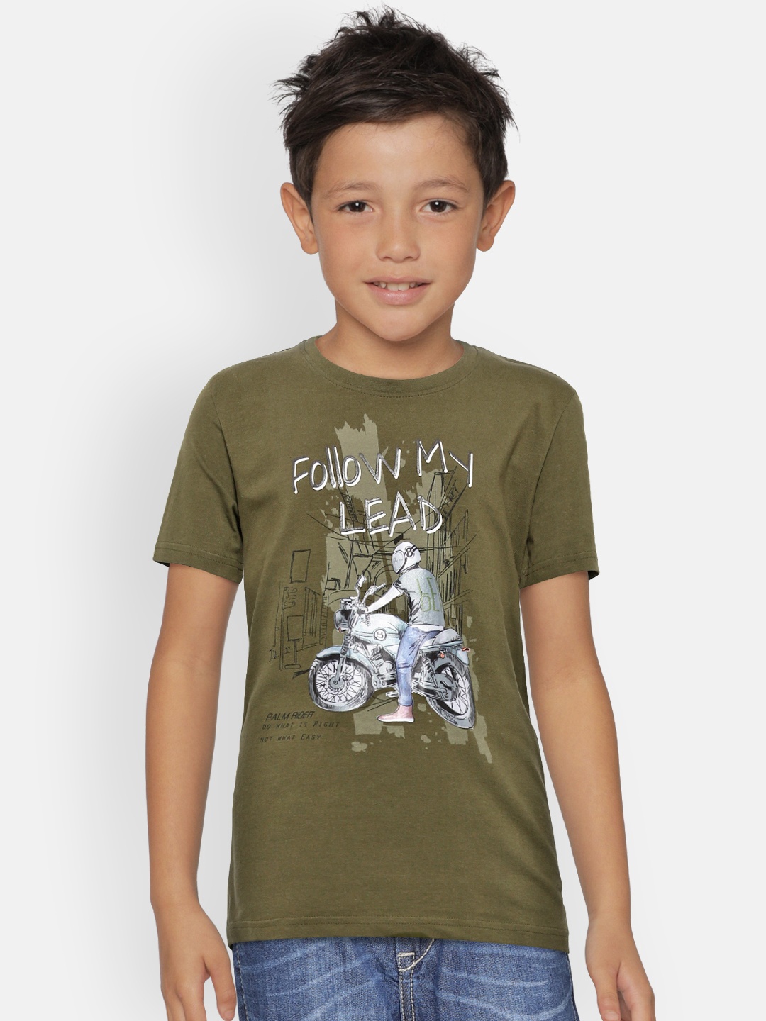 

Palm Tree Boys Olive Green Printed Round Neck T-shirt
