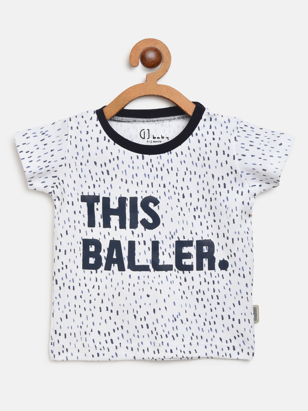 

Gini and Jony Boys White Blue Printed Round Neck Pure Cotton T-shirt