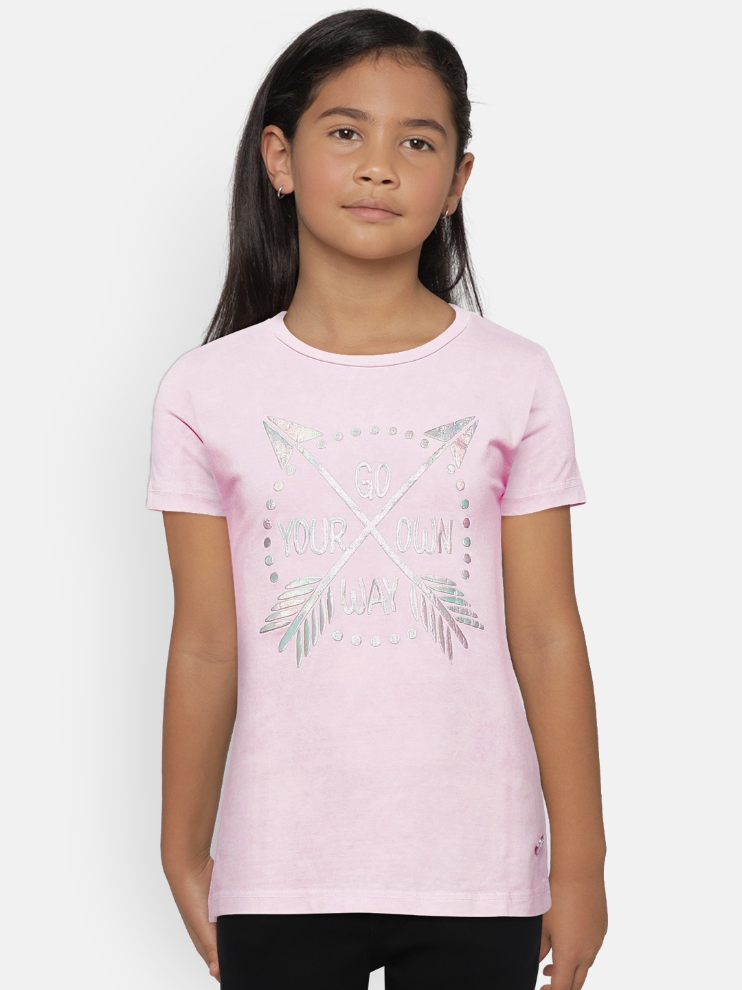 

Gini and Jony Girls Pink & Silver Printed Round Neck T-shirt