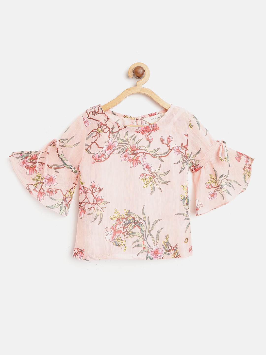 

Gini and Jony Girls Peach-Coloured & Green Printed Top