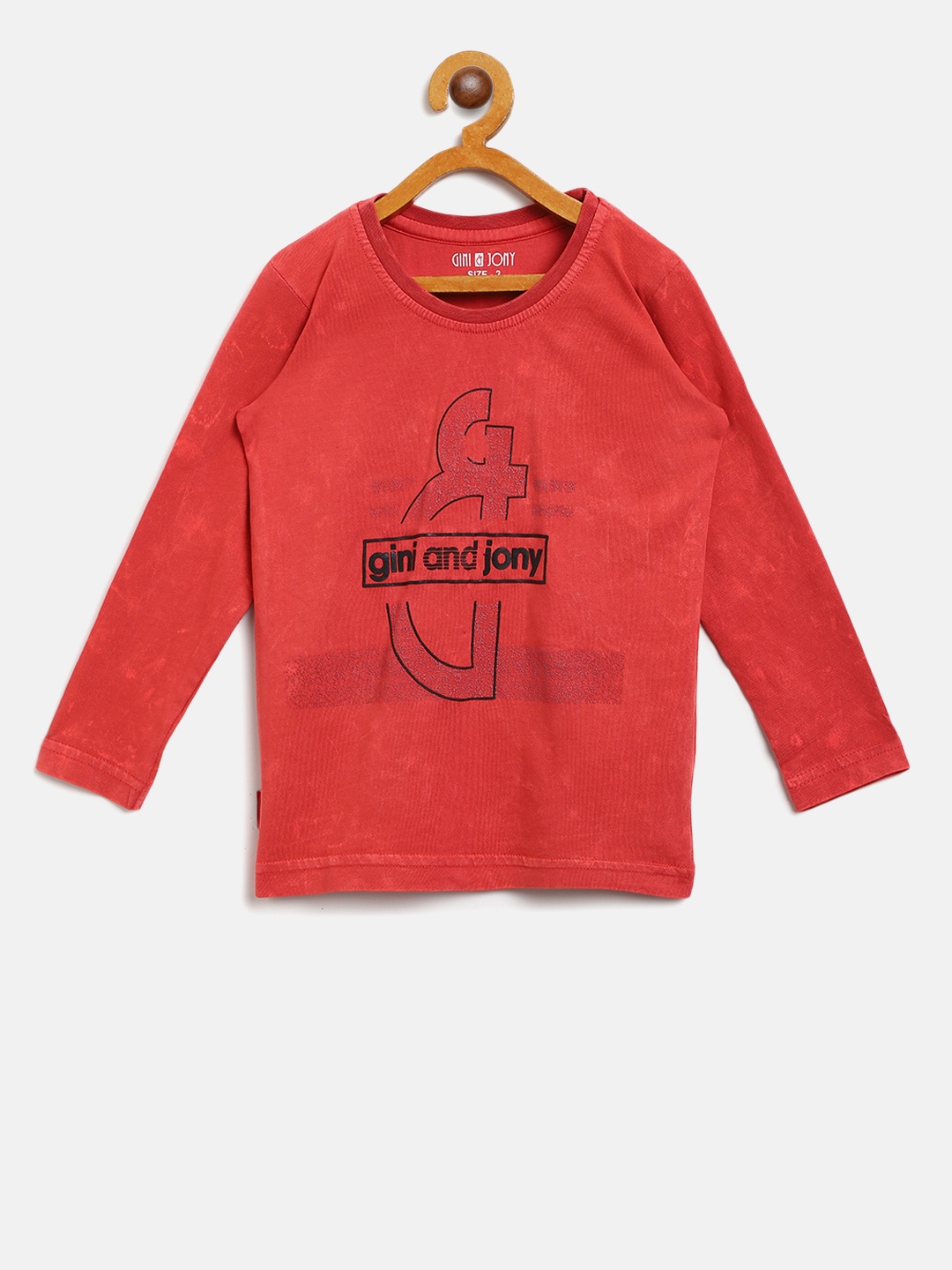 

Gini and Jony Boys Rust Red Printed Round Neck T-shirt