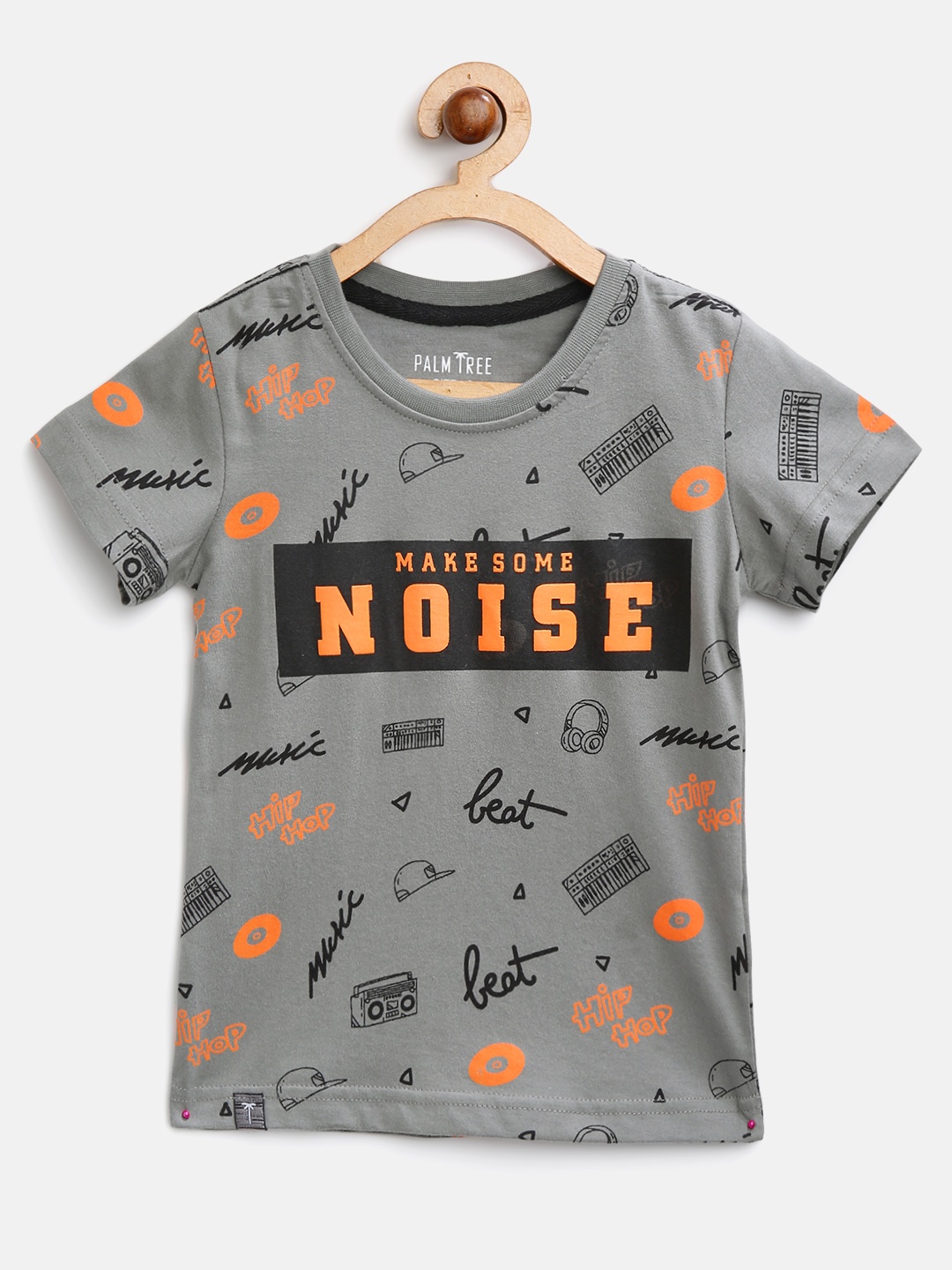 

Palm Tree Boys Grey & Orange Printed Round Neck T-shirt