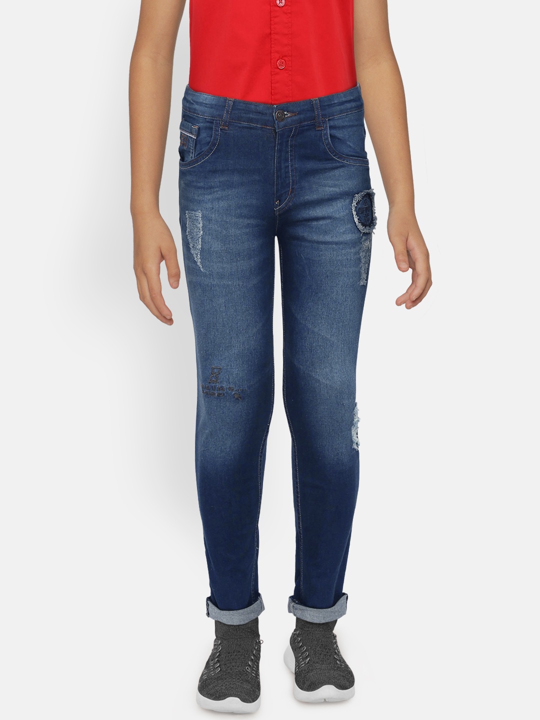 

Gini and Jony Boys Navy Blue Slim Fit Mid-Rise Mildly Distressed Stretchable Jeans