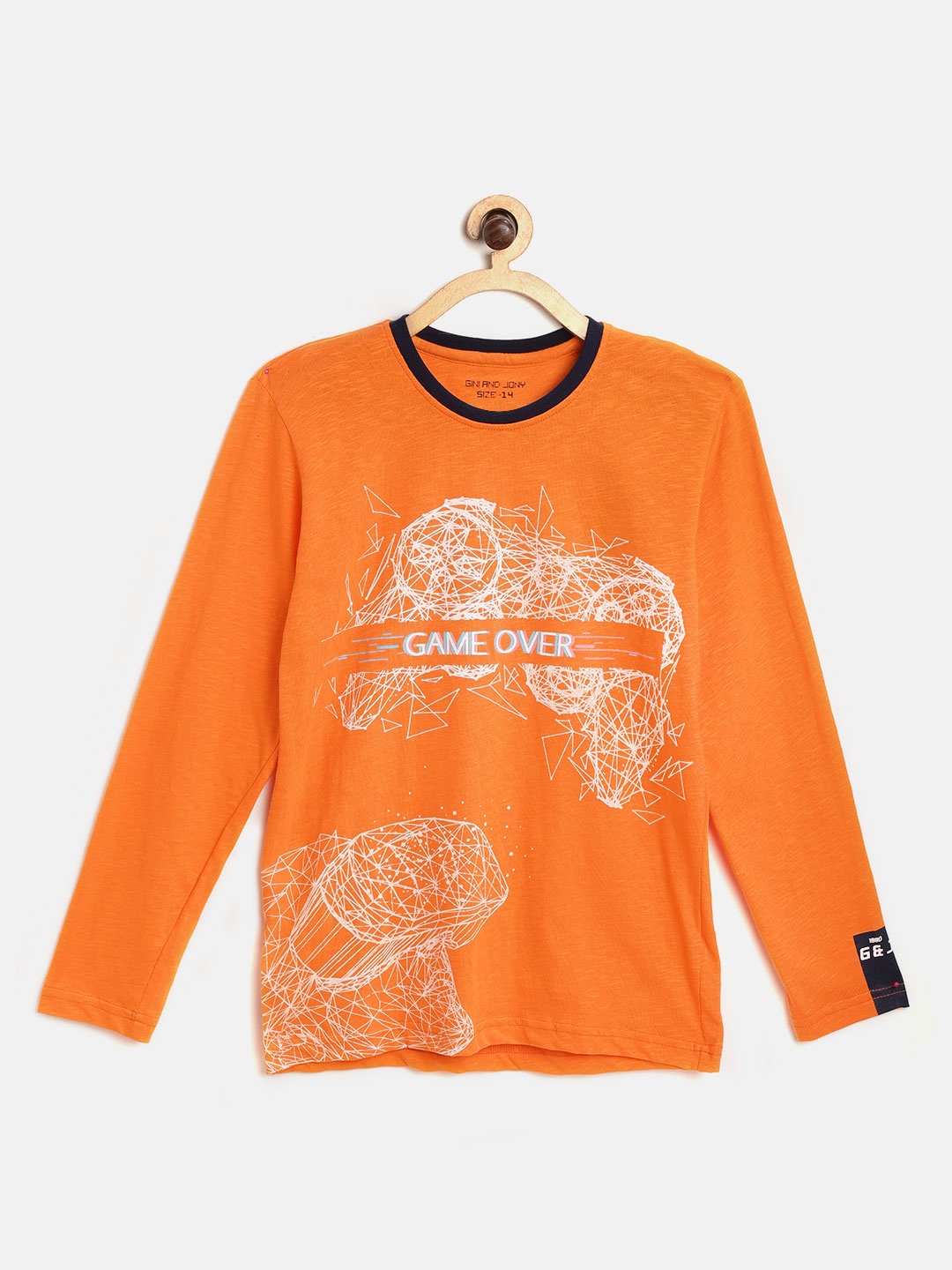 

Gini and Jony Boys Orange Printed Round Neck T-shirt